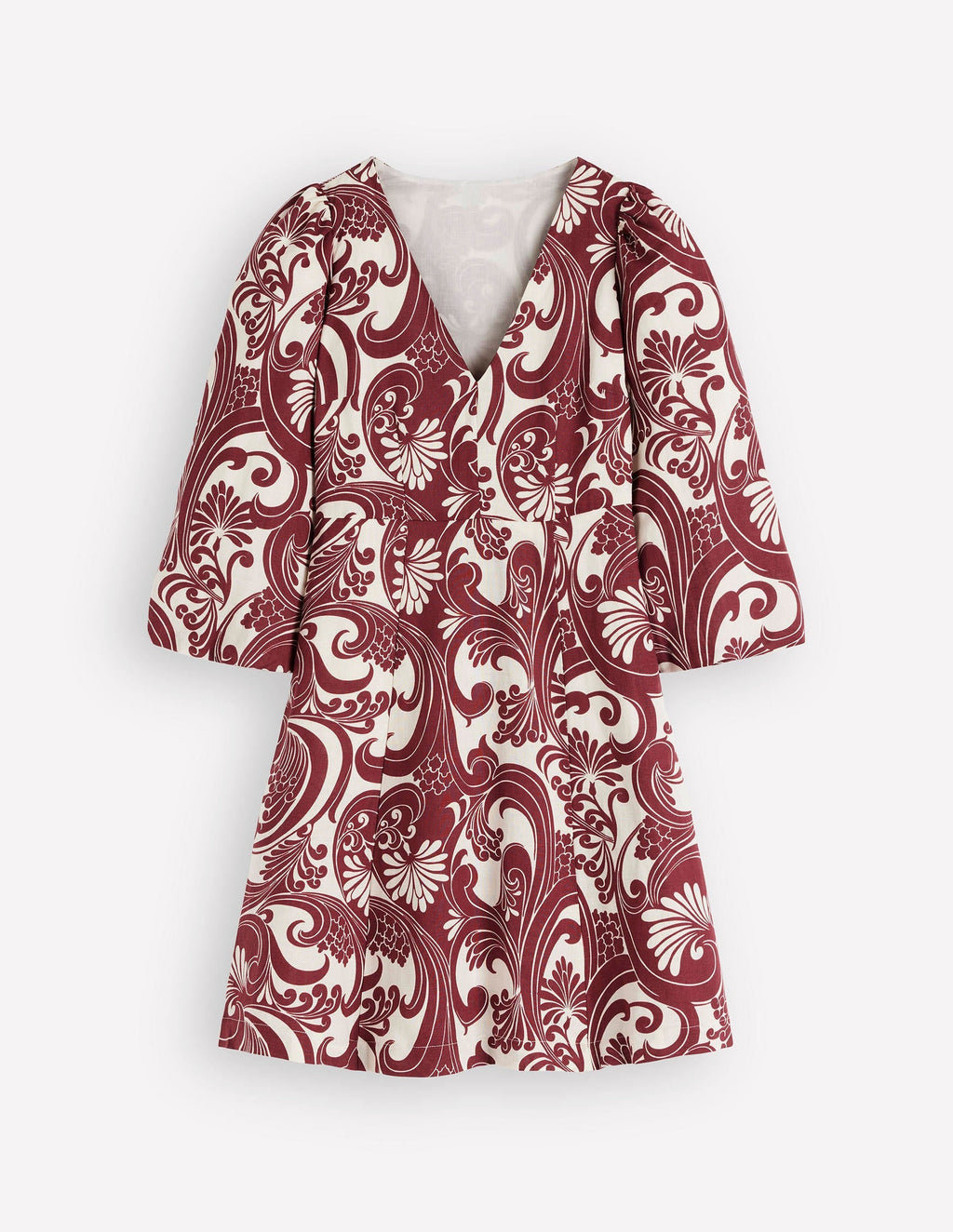 Marla Linen Blend Short Dress-Brown Foliage Whirl