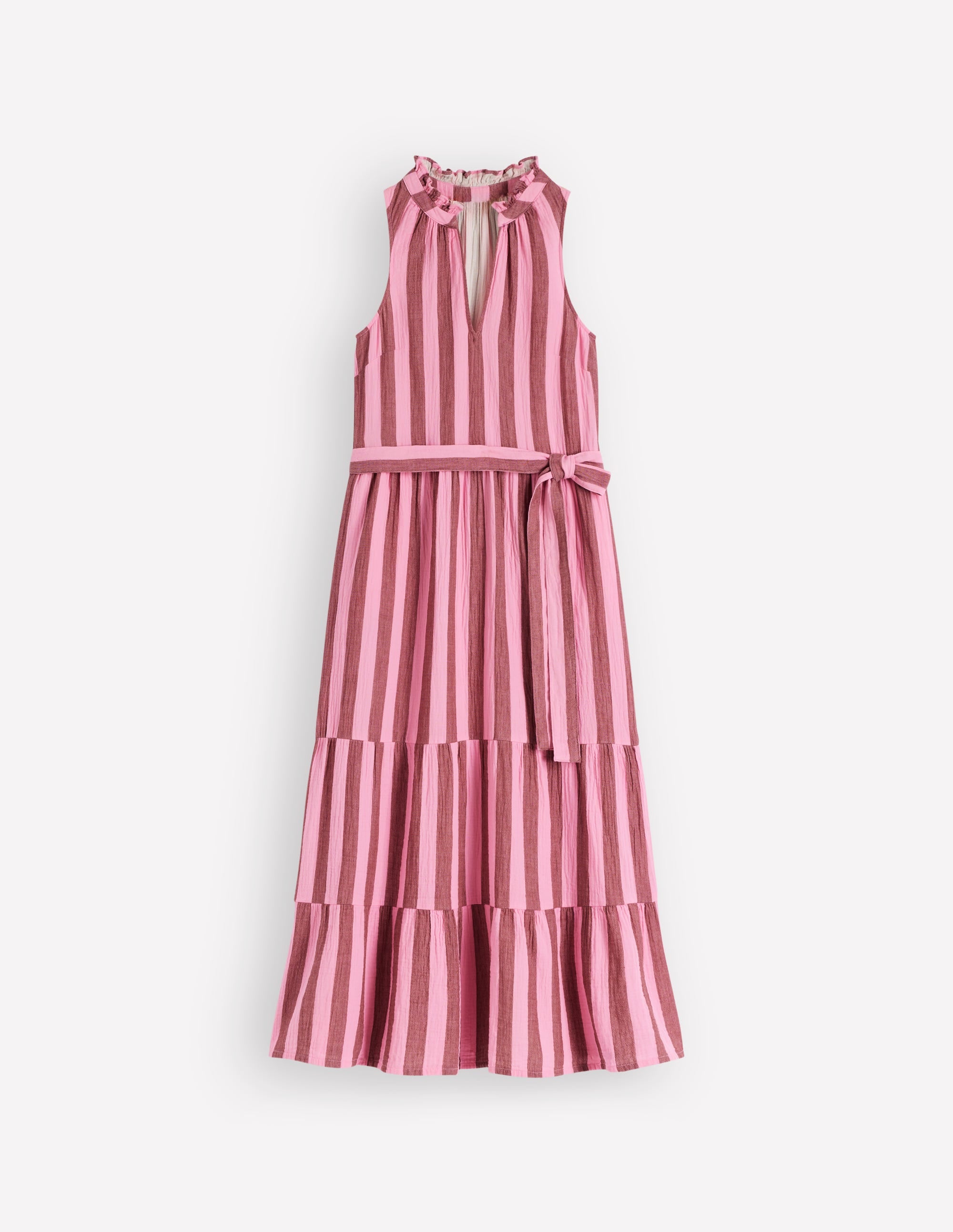 Viv Double Cloth Maxi Dress-Brown Pink Stripe