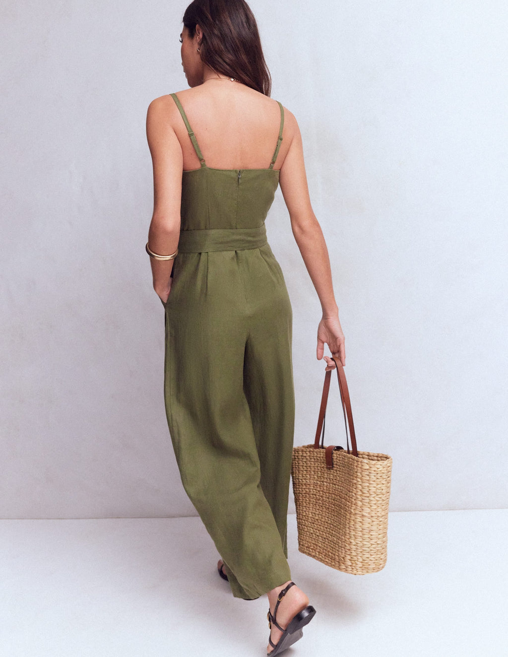 Strappy Linen Jumpsuit-Winter Moss