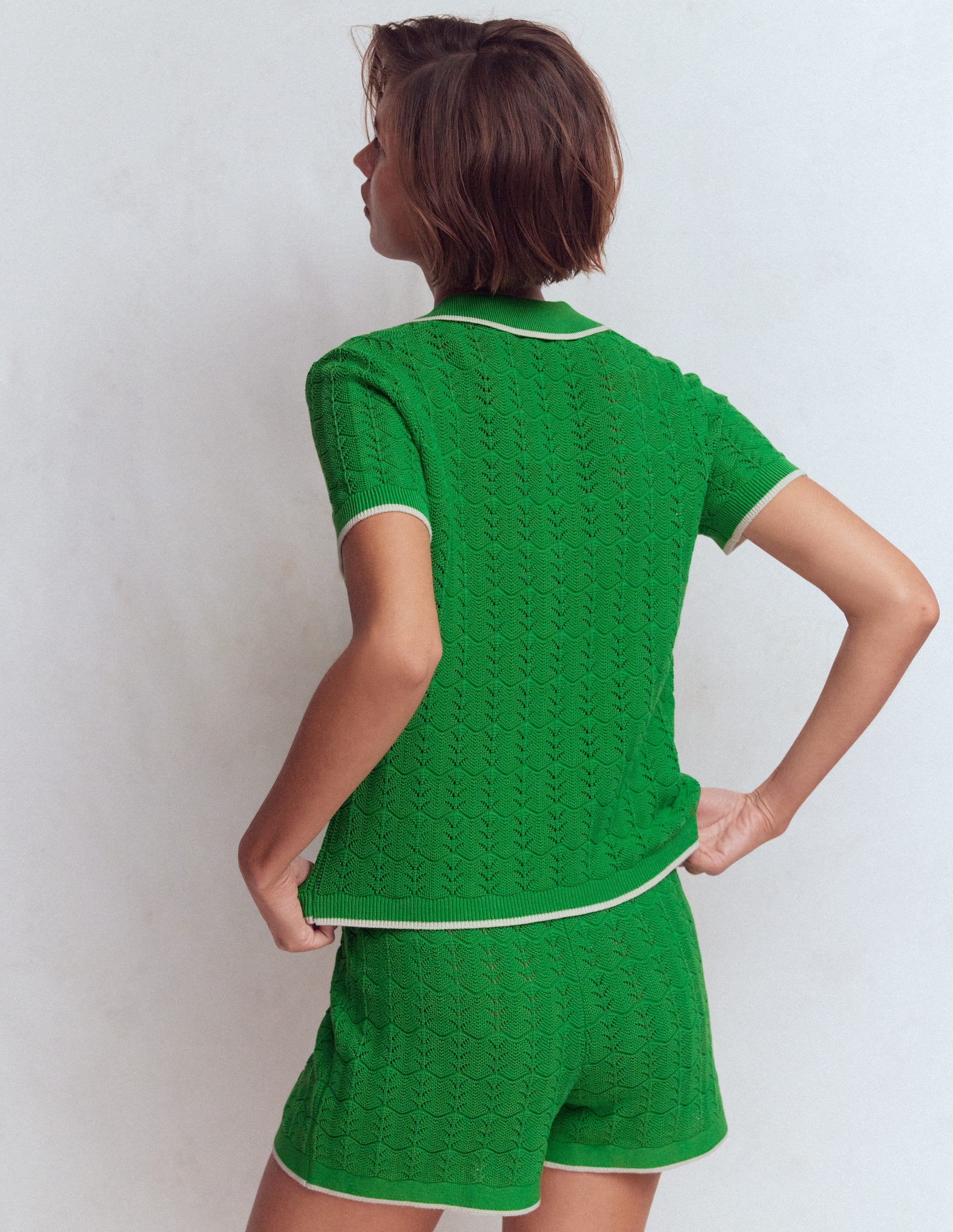 Pointelle Henley T-shirt-Online Lime