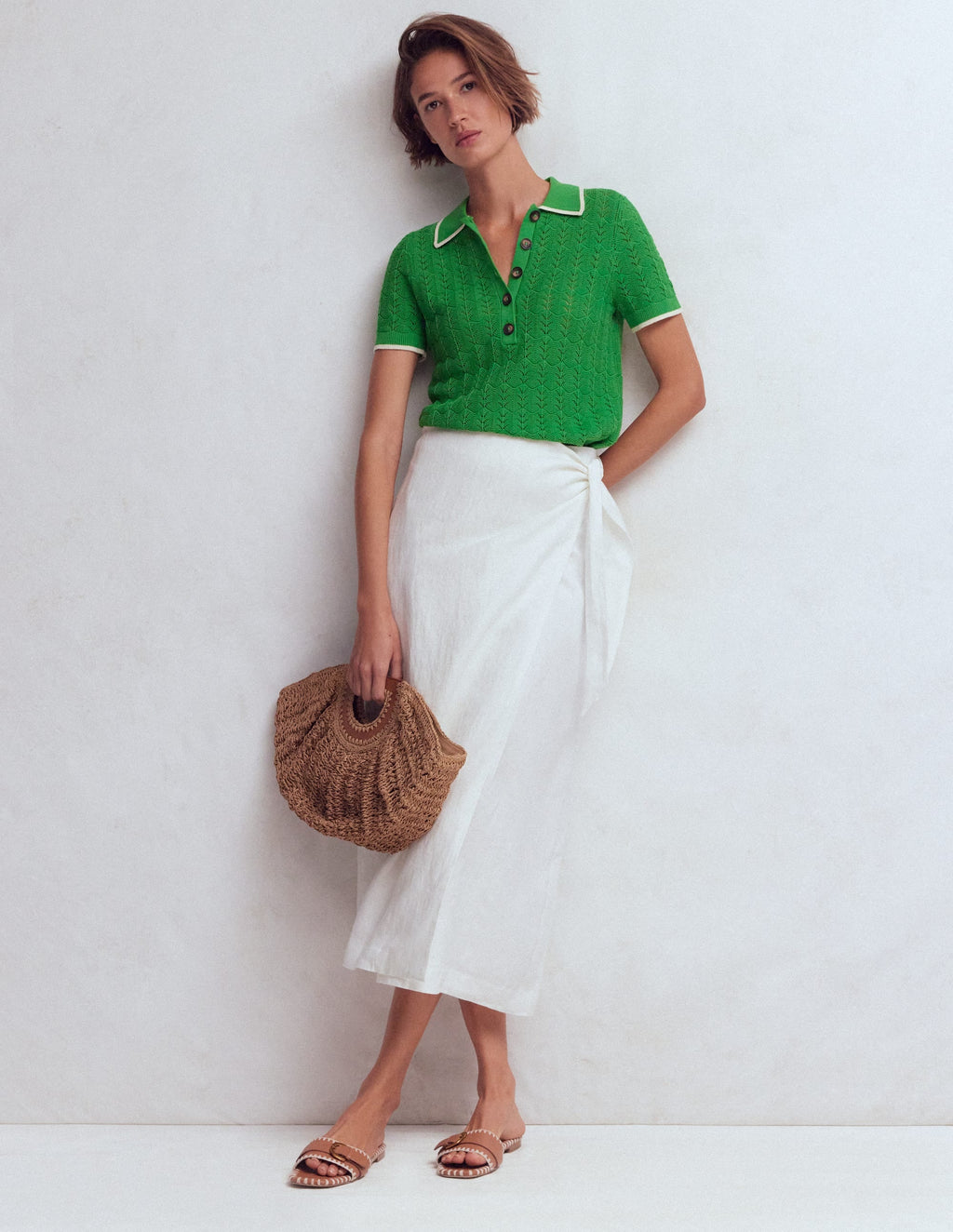 Pointelle Henley T-shirt-Online Lime