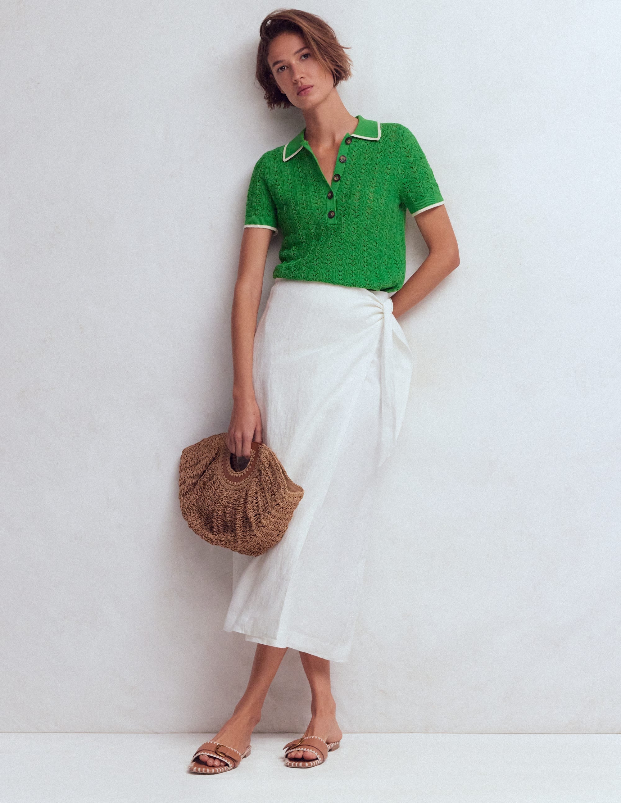 Pointelle Henley T-shirt-Online Lime