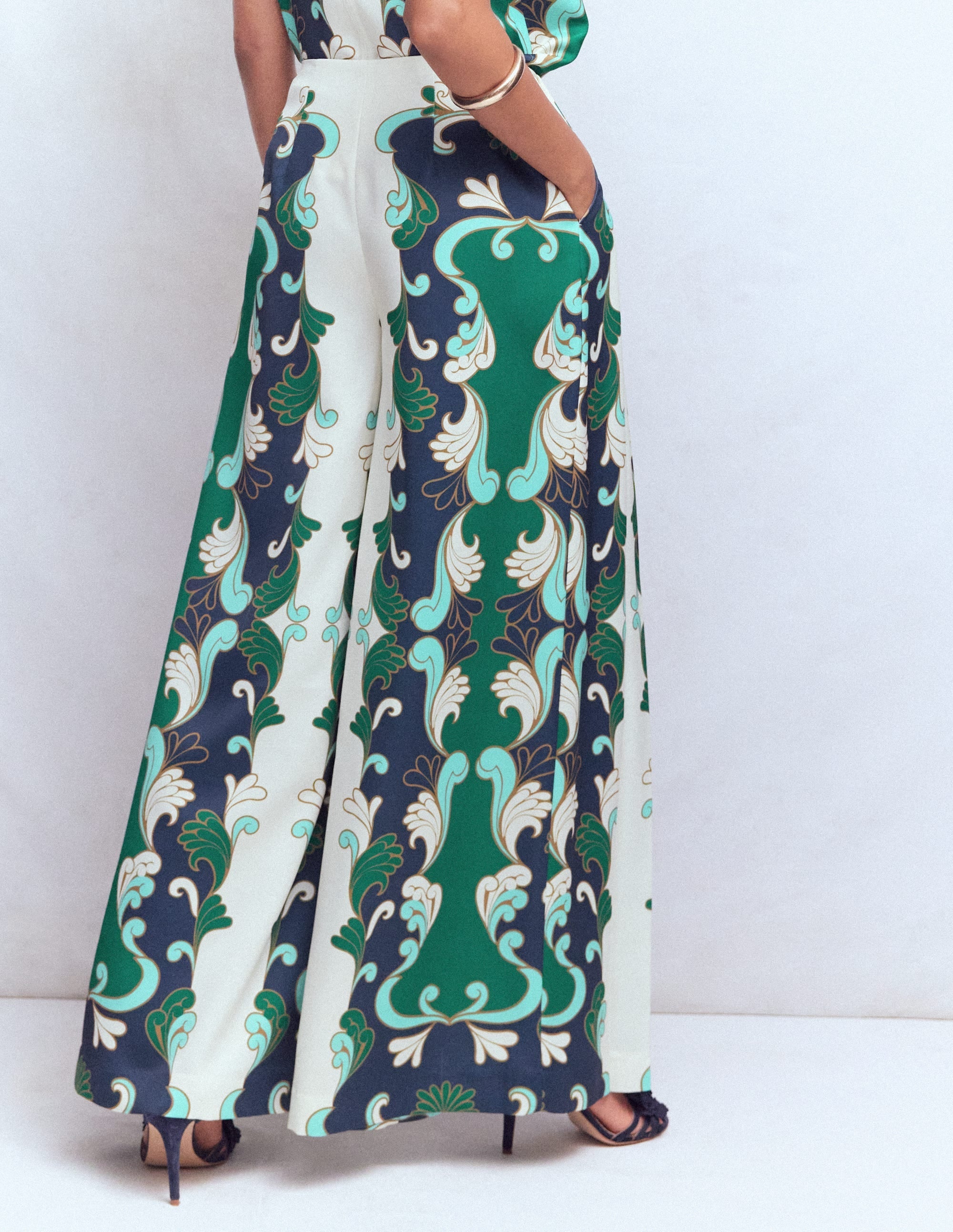 Regent Wide Leg Pants-Ivory, Foliage Whirl
