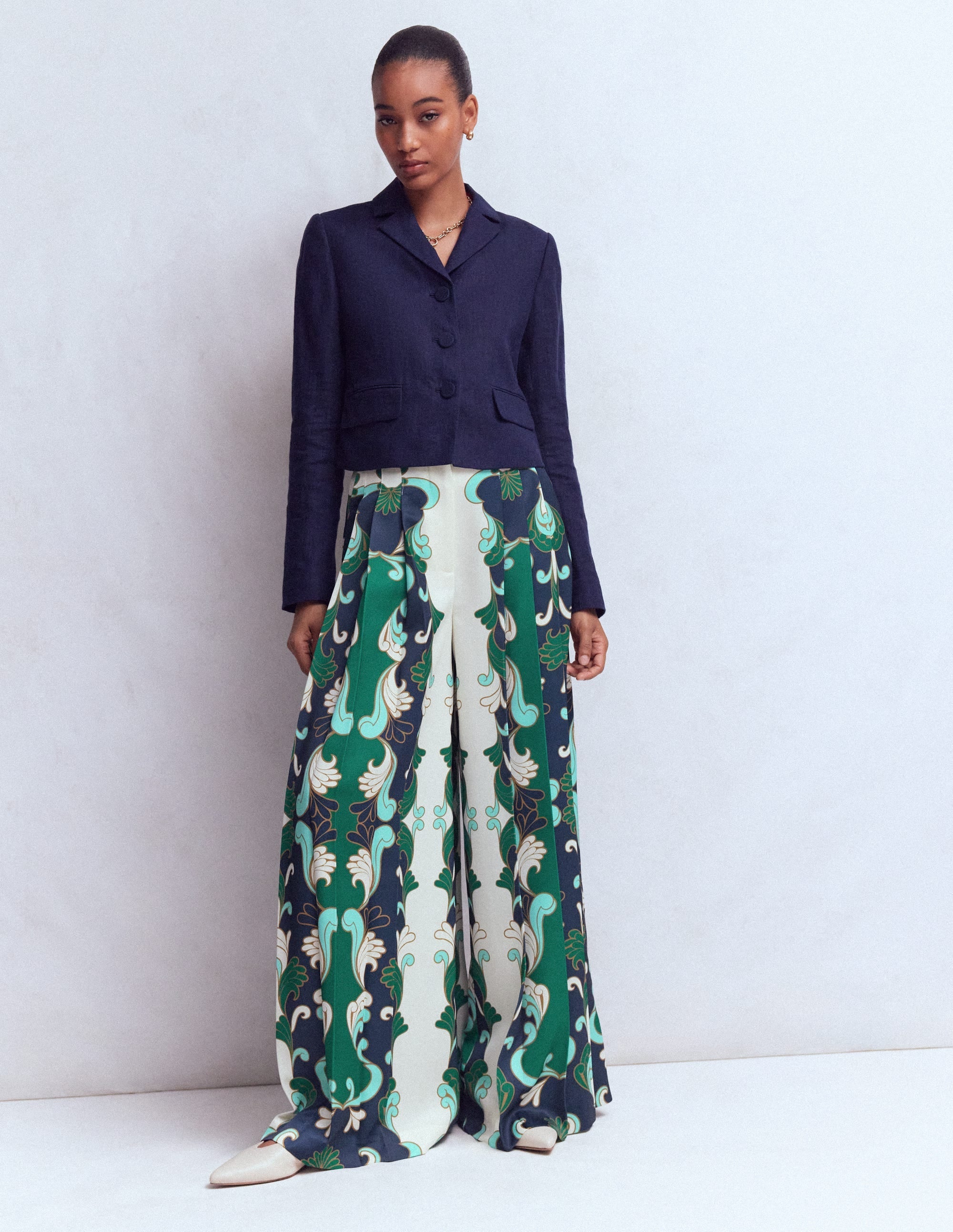 Regent Wide Leg Pants-Ivory, Foliage Whirl