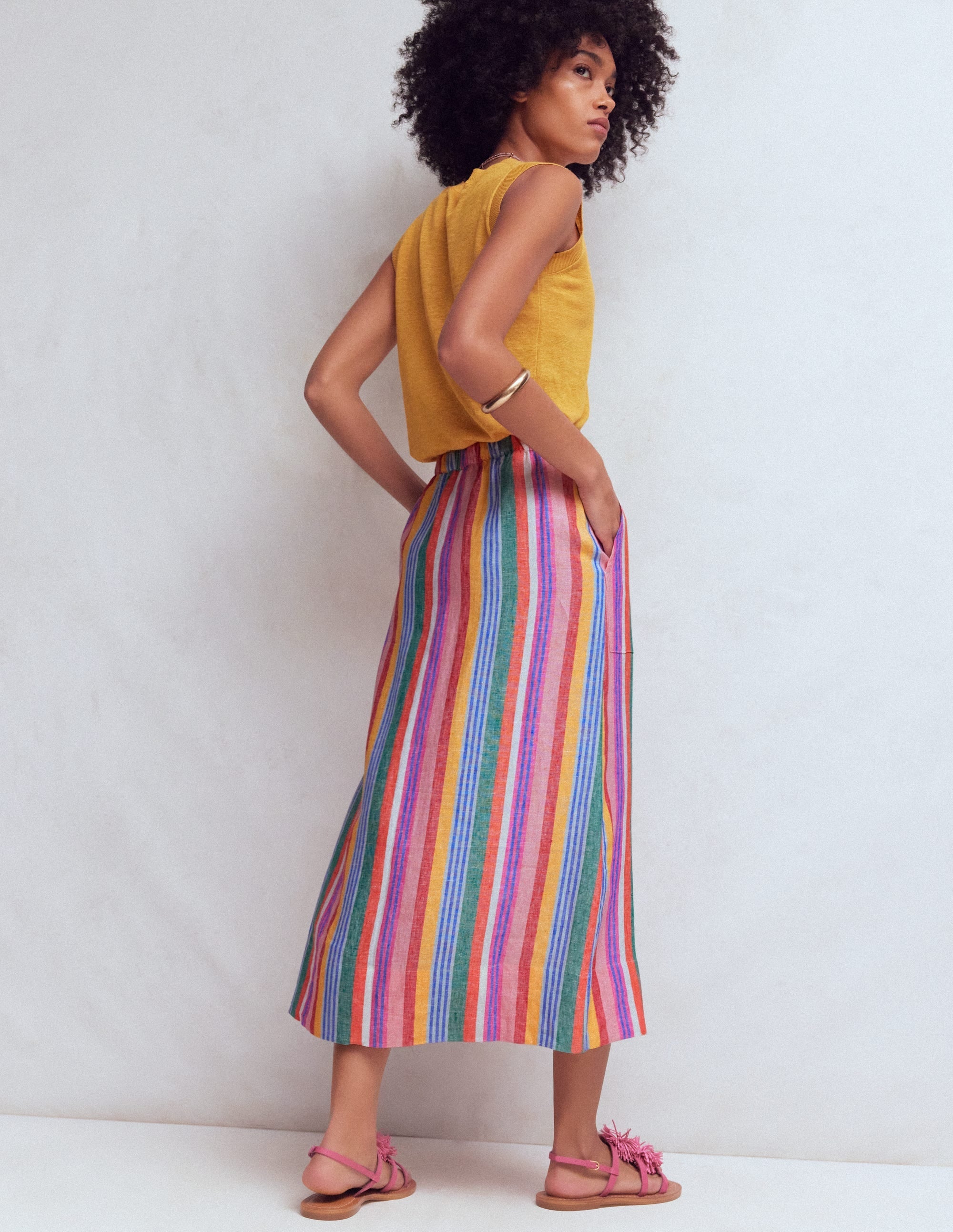 Layla Linen Skirt-Hot Varigated Multistripe