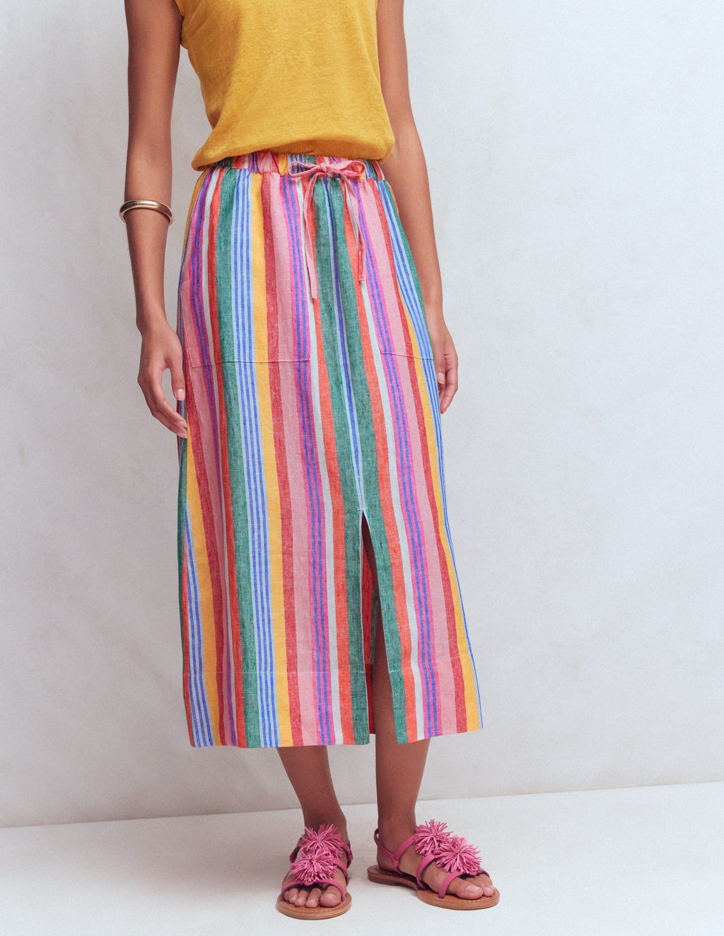 Layla Linen Skirt-Hot Varigated Multistripe