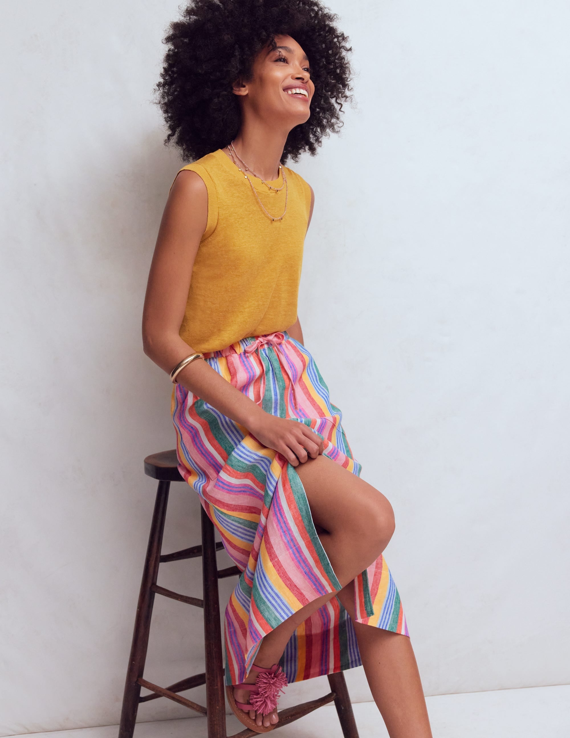 Layla Linen Skirt-Hot Varigated Multistripe