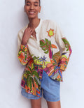 Longline Linen Shirt-Multi, Tropical Village