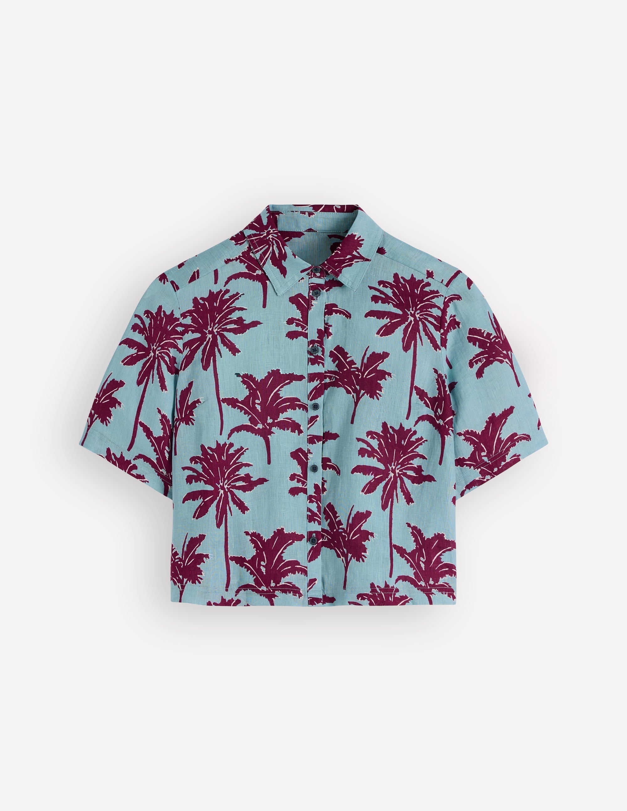Short Sleeve Linen Shirt-Seamist Blue, Palm Paradise