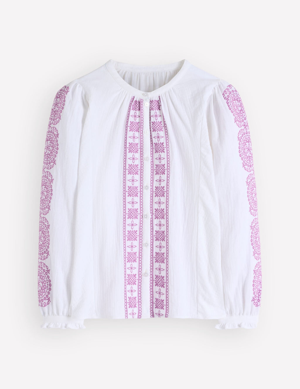 Camille Double Cloth Top-White Embroidery
