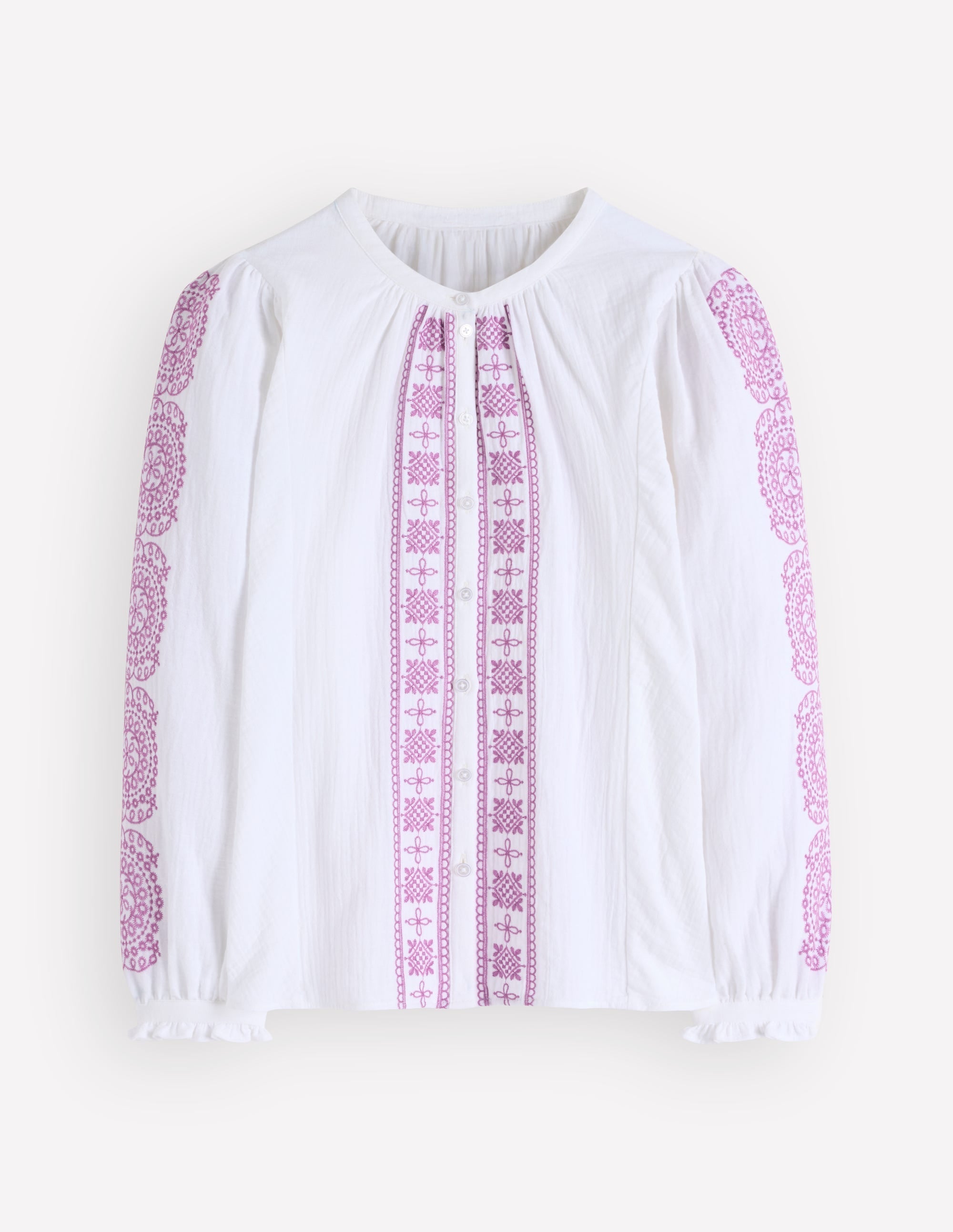 Camille Double Cloth Top-White Embroidery