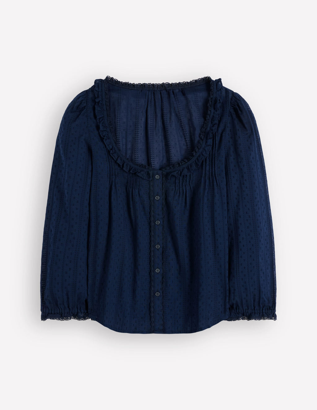 Scoop Neck Ruffle Top-Navy