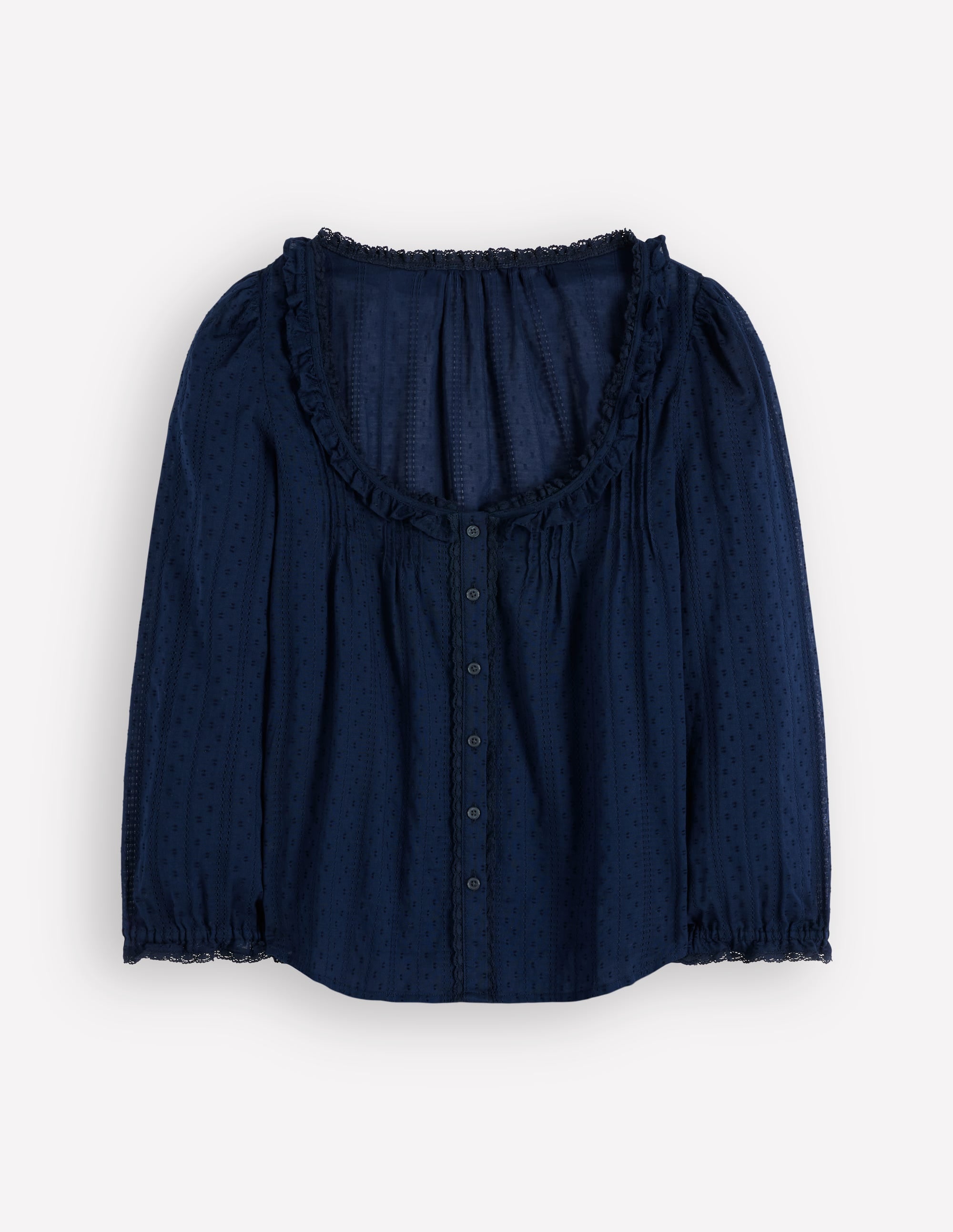 Scoop Neck Ruffle Top-Navy