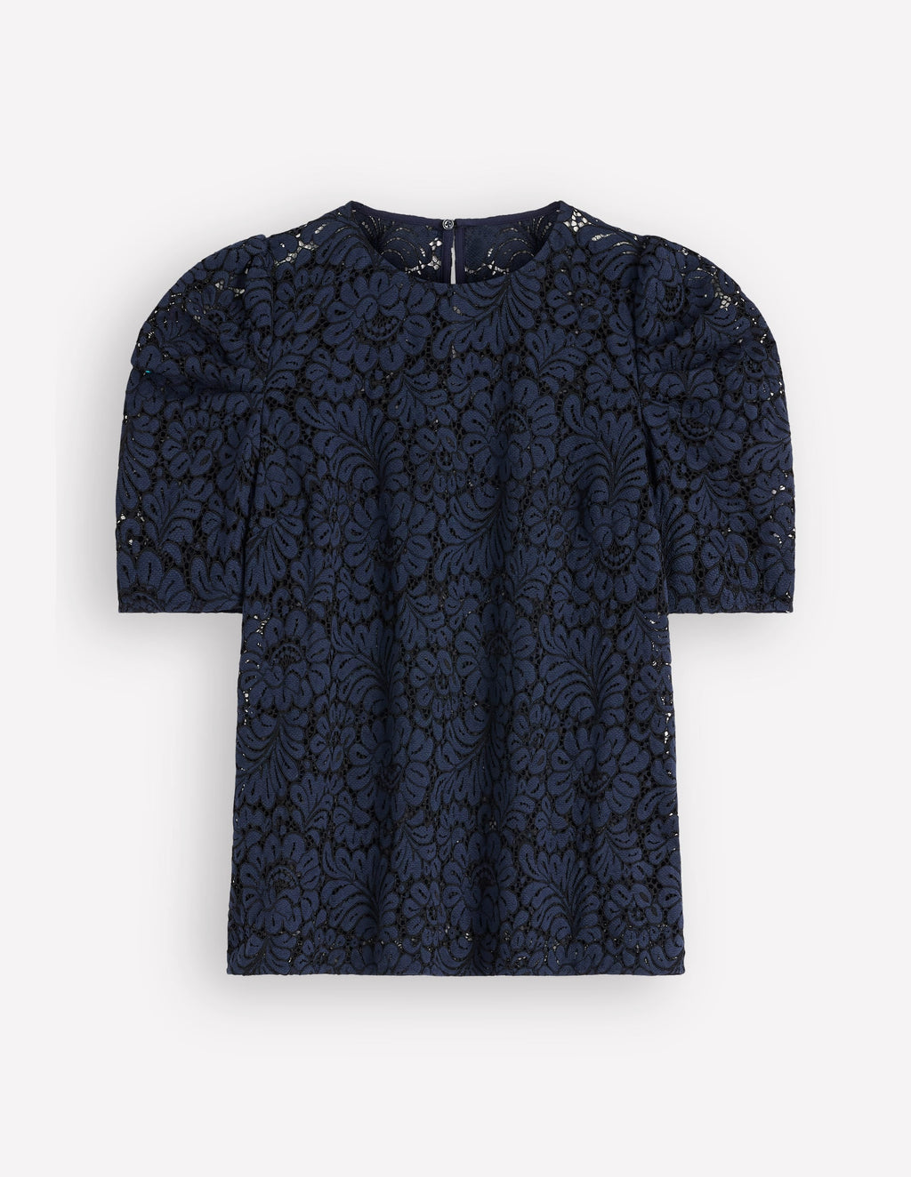 Pleat Sleeve Lace T-shirt-Navy