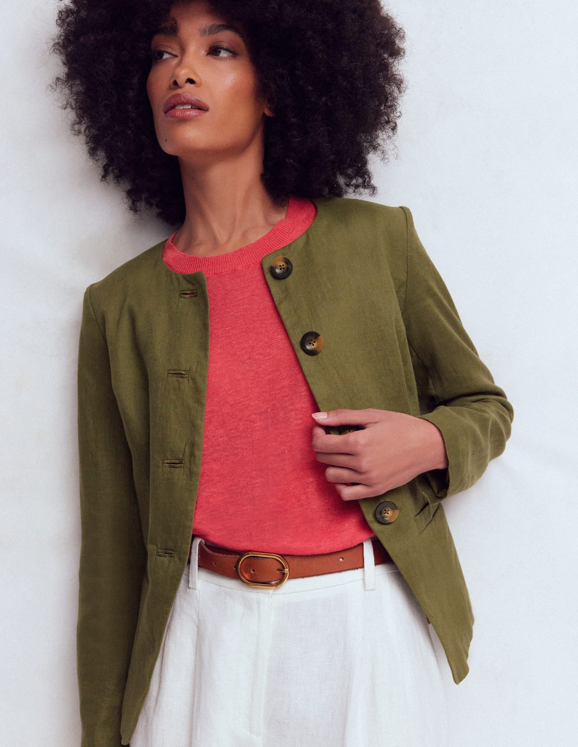 Hampstead Linen Blazer-Woodland Green