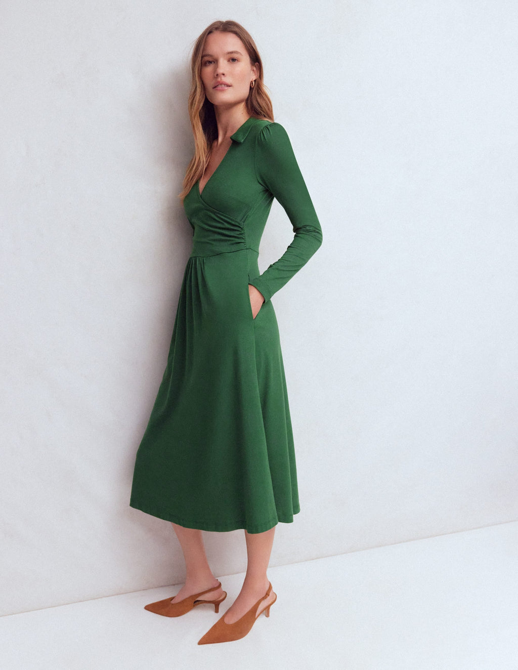 Carla Jersey Wrap Dress-Hunter Green