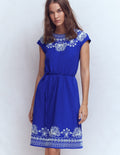Embroidered Jersey Short Dress-Bright Blue
