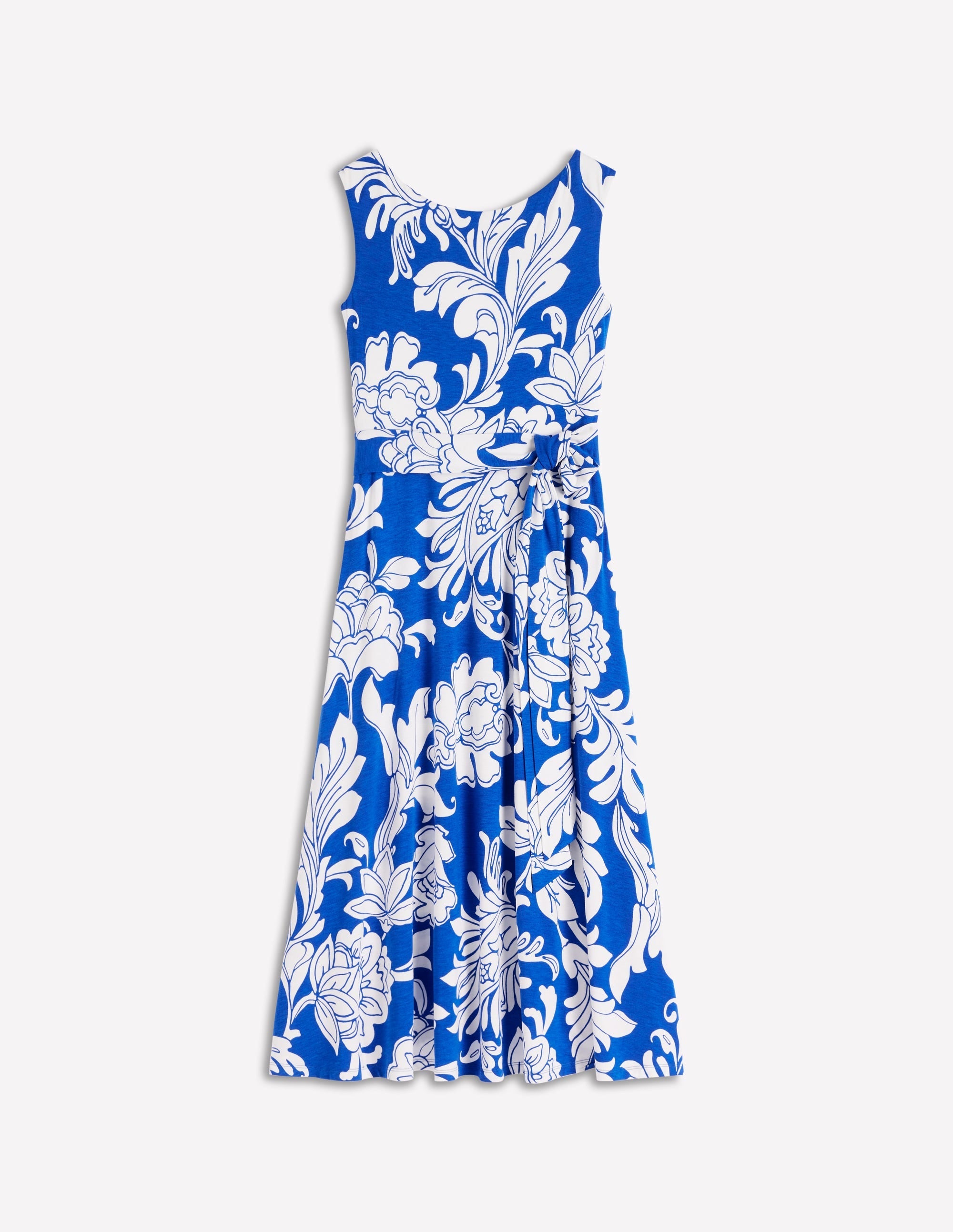 Tamsin Jersey Midi Dress-Blue, Botanical Flourish Mono