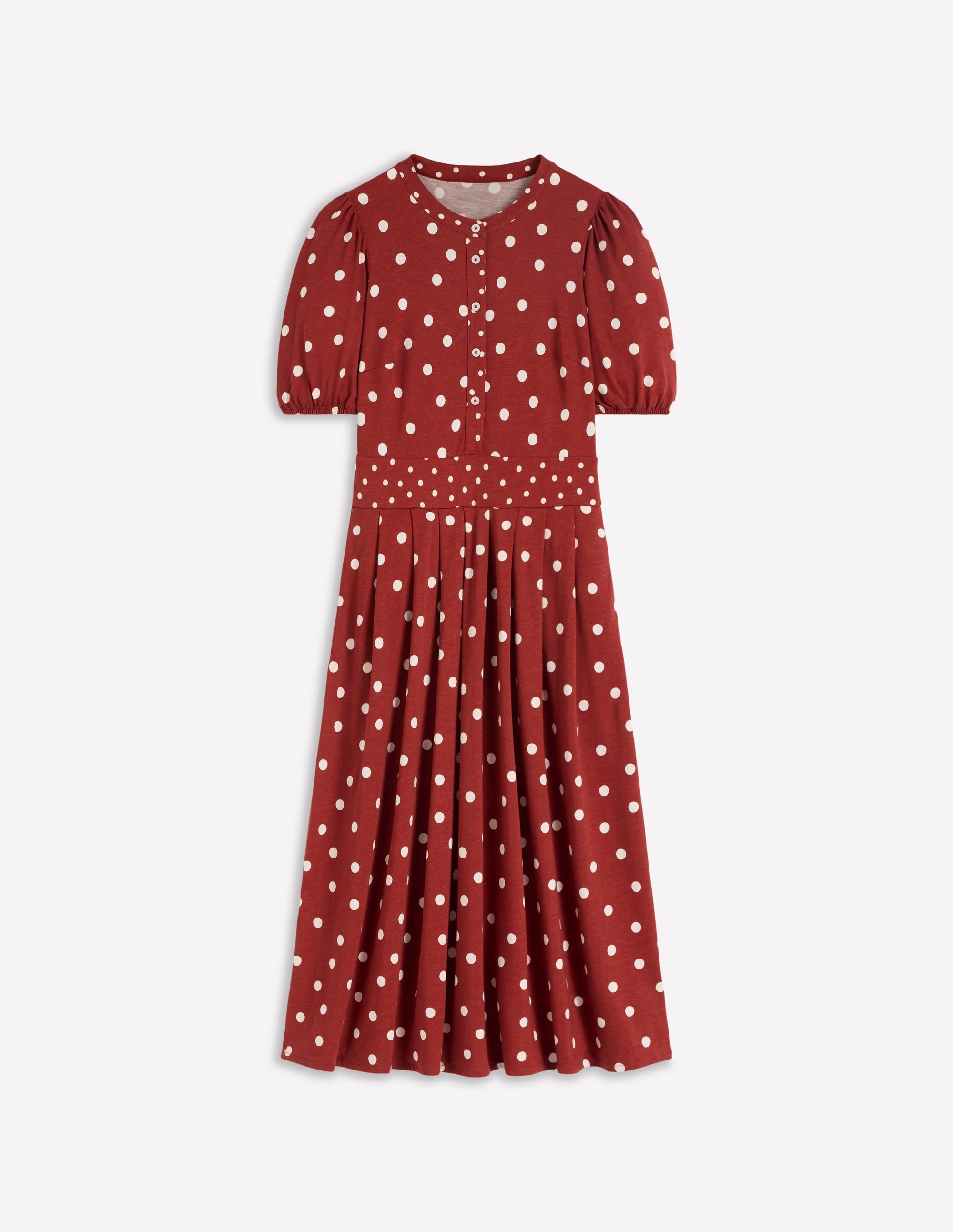 Amber Pleat Jersey Midi Dress-Burnt Orange, Painted Dot