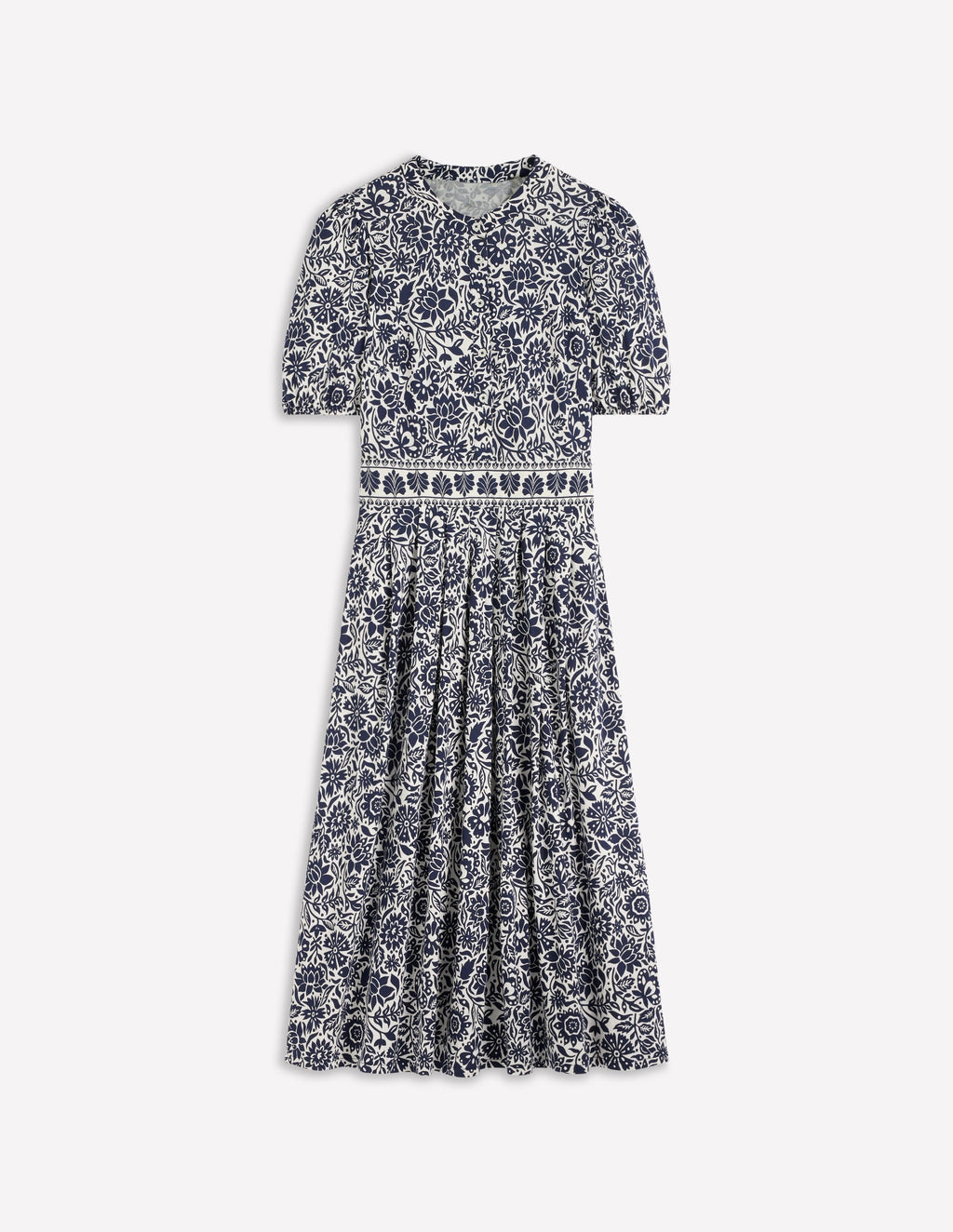 Amber Pleat Jersey Midi Dress-Navy, Meadow Scatter