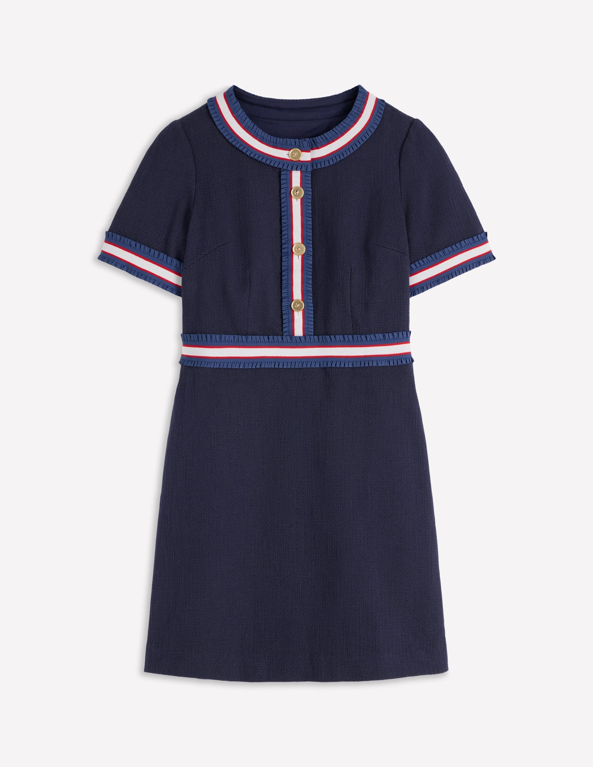 Button Short Dress-Navy