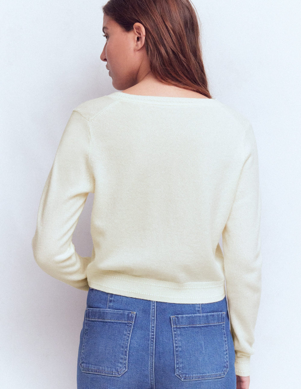 Eva Cashmere Cropped Cardigan-Warm Ivory