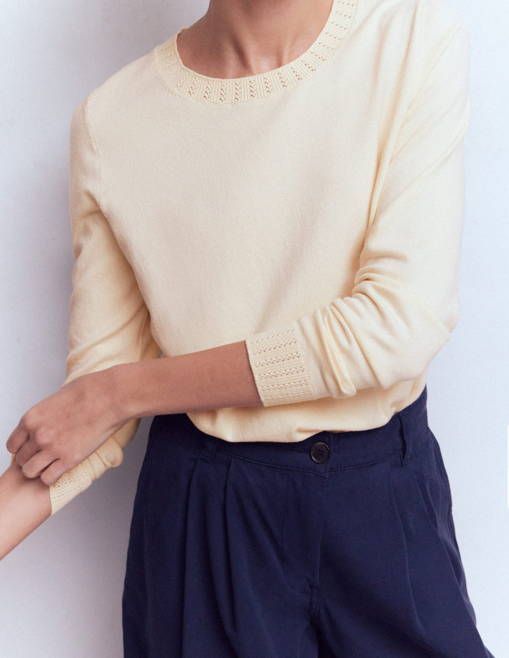 Emilia Cotton Crew Sweater-Warm Ivory