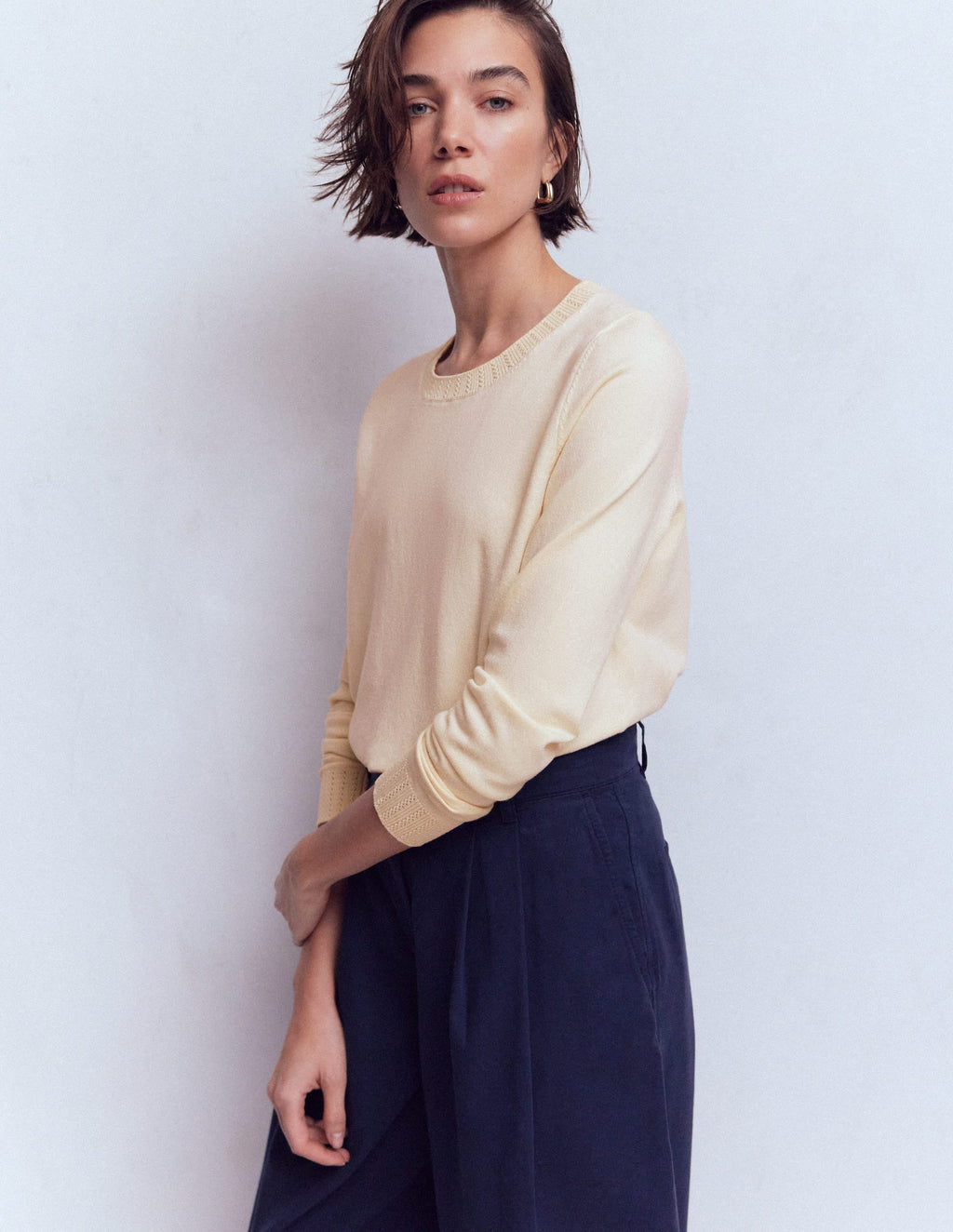 Emilia Cotton Crew Sweater-Warm Ivory
