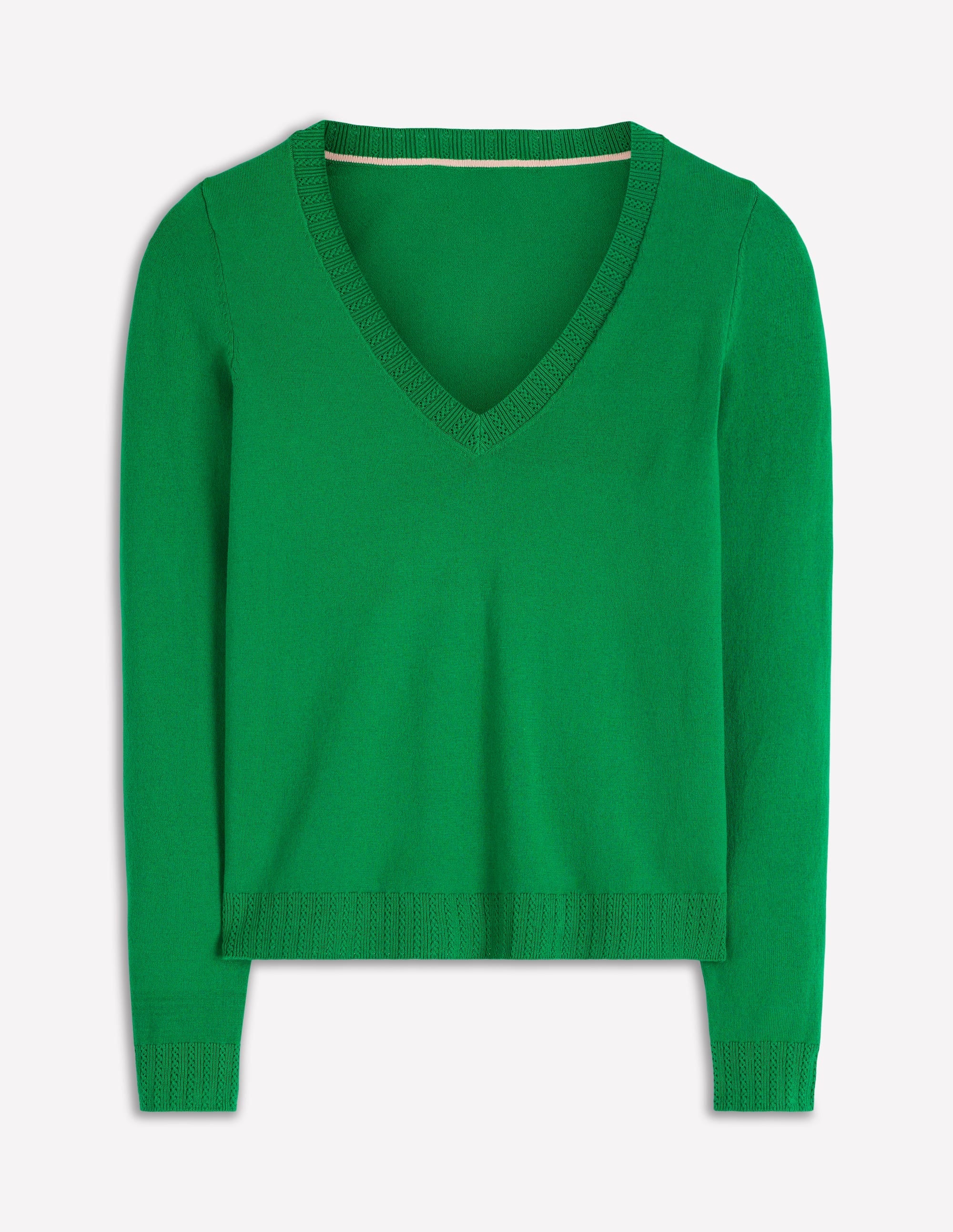 Emilia Cotton V Neck Sweater-Rich Emerald
