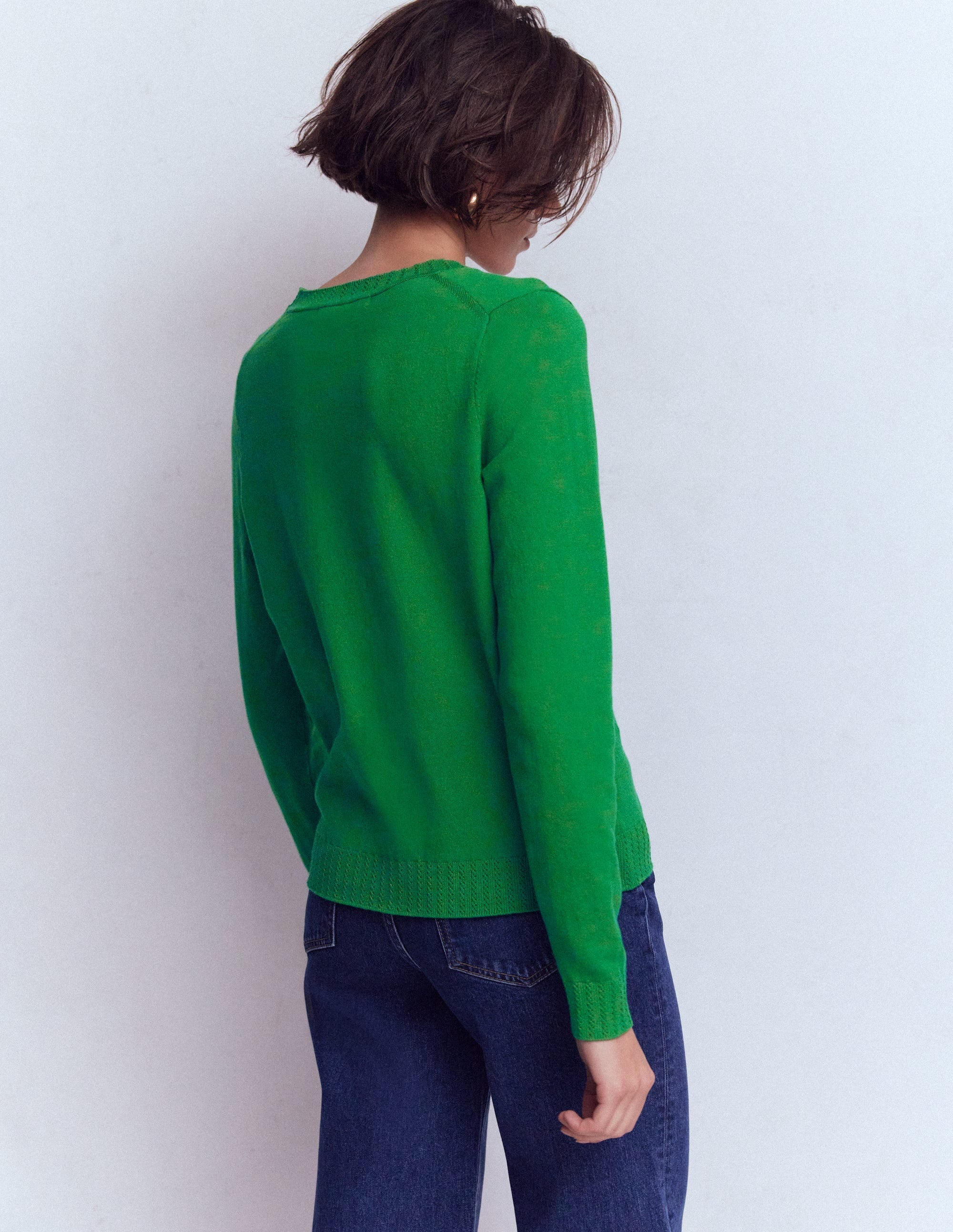Emilia Cotton V Neck Sweater-Rich Emerald