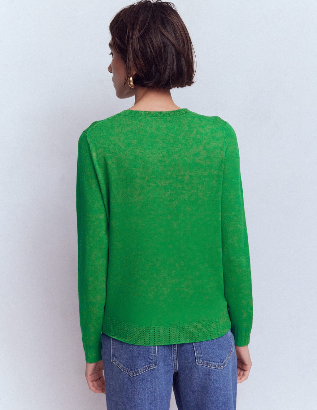 Emilia Cotton Crew Cardigan-Rich Emerald