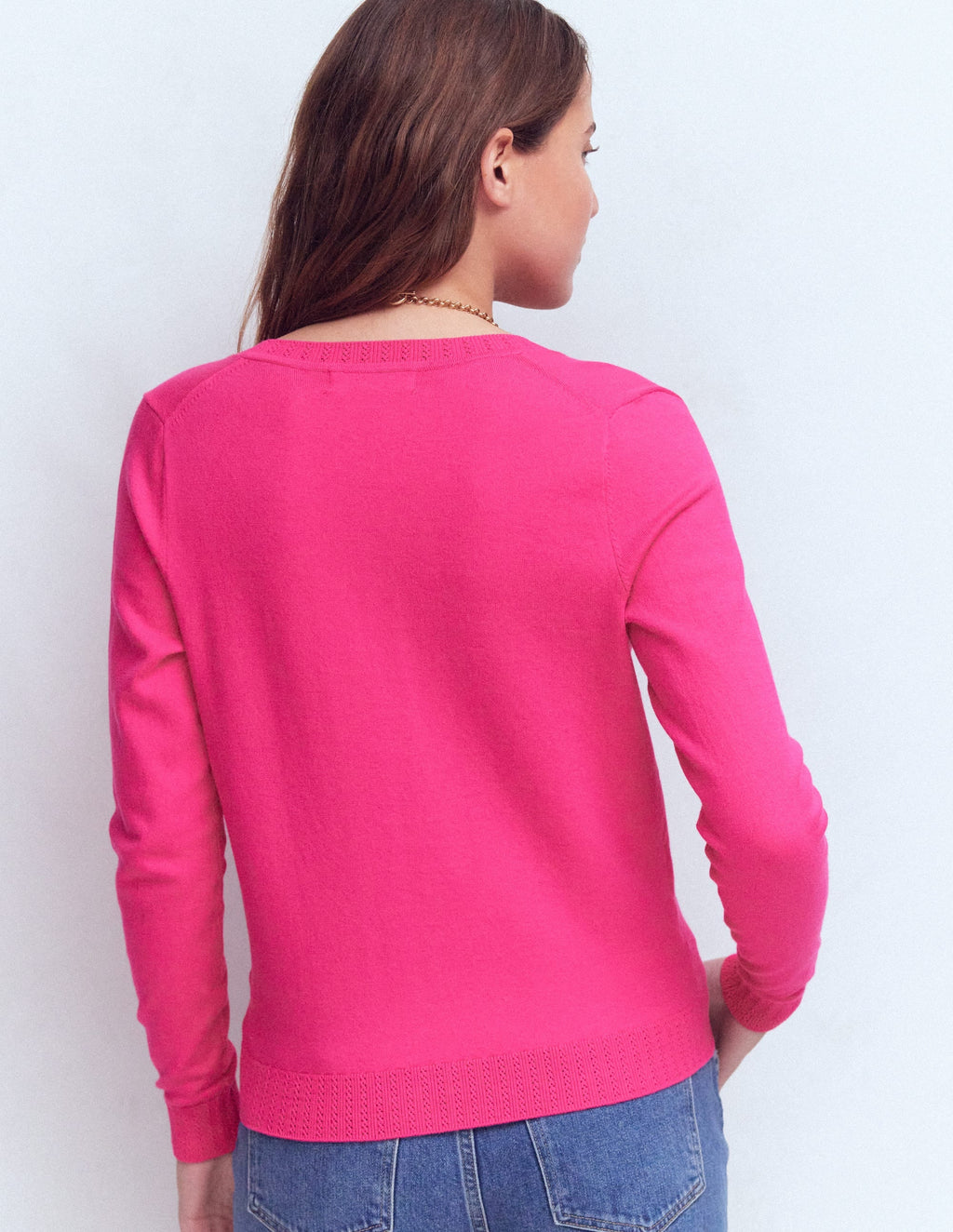 Emilia Cotton Crew Cardigan-Pink Peony
