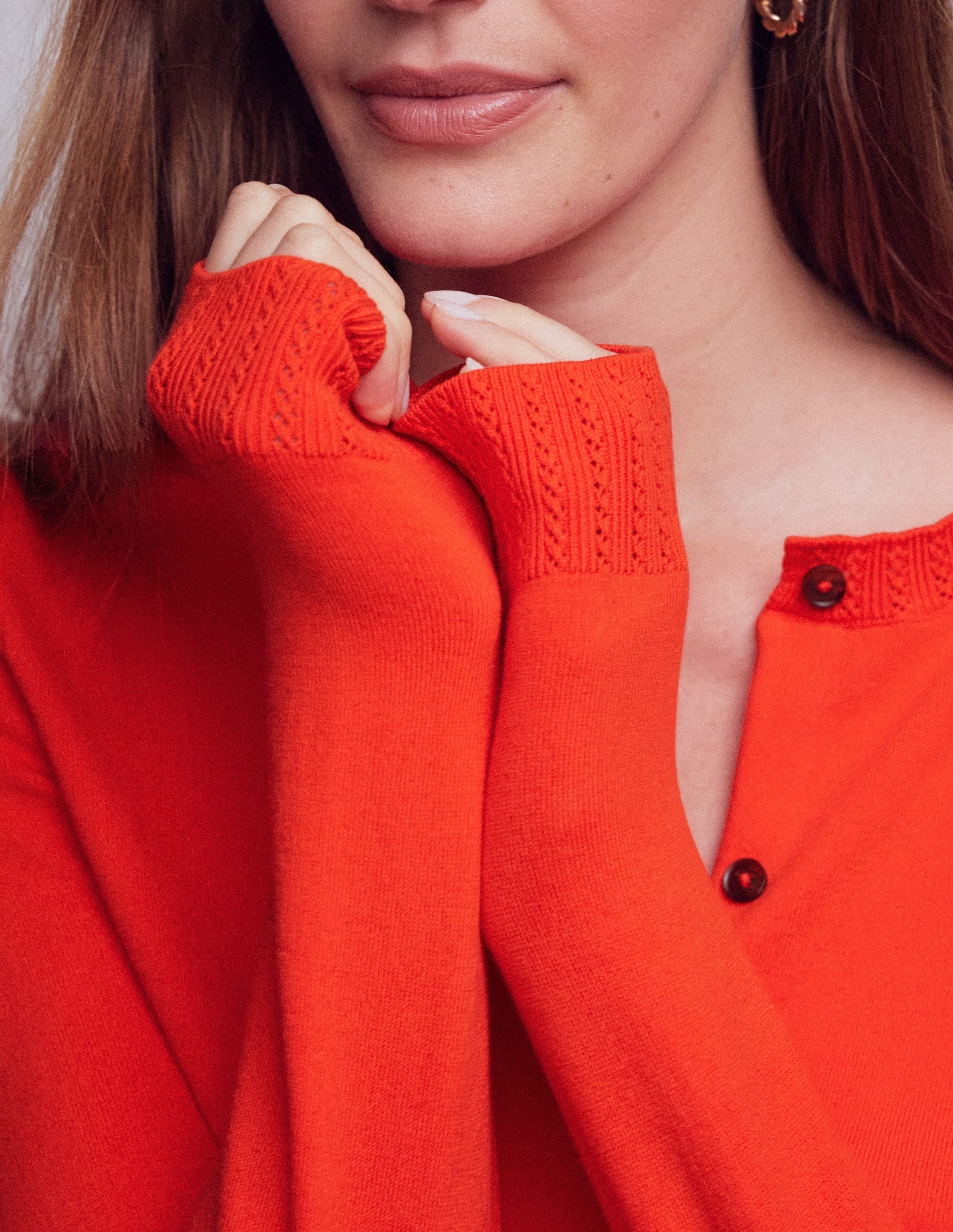 Emilia Cotton Cropped Cardigan-Sunset Orange