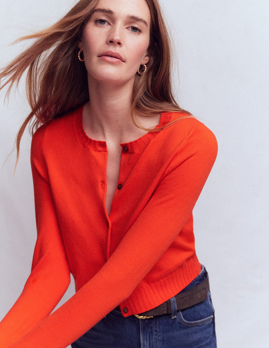 Emilia Cotton Cropped Cardigan-Sunset Orange