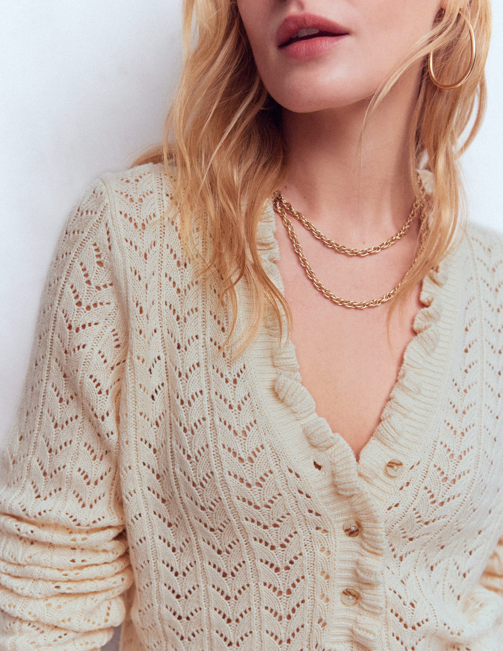 Eloise Frill Henley Jumper-Warm Ivory