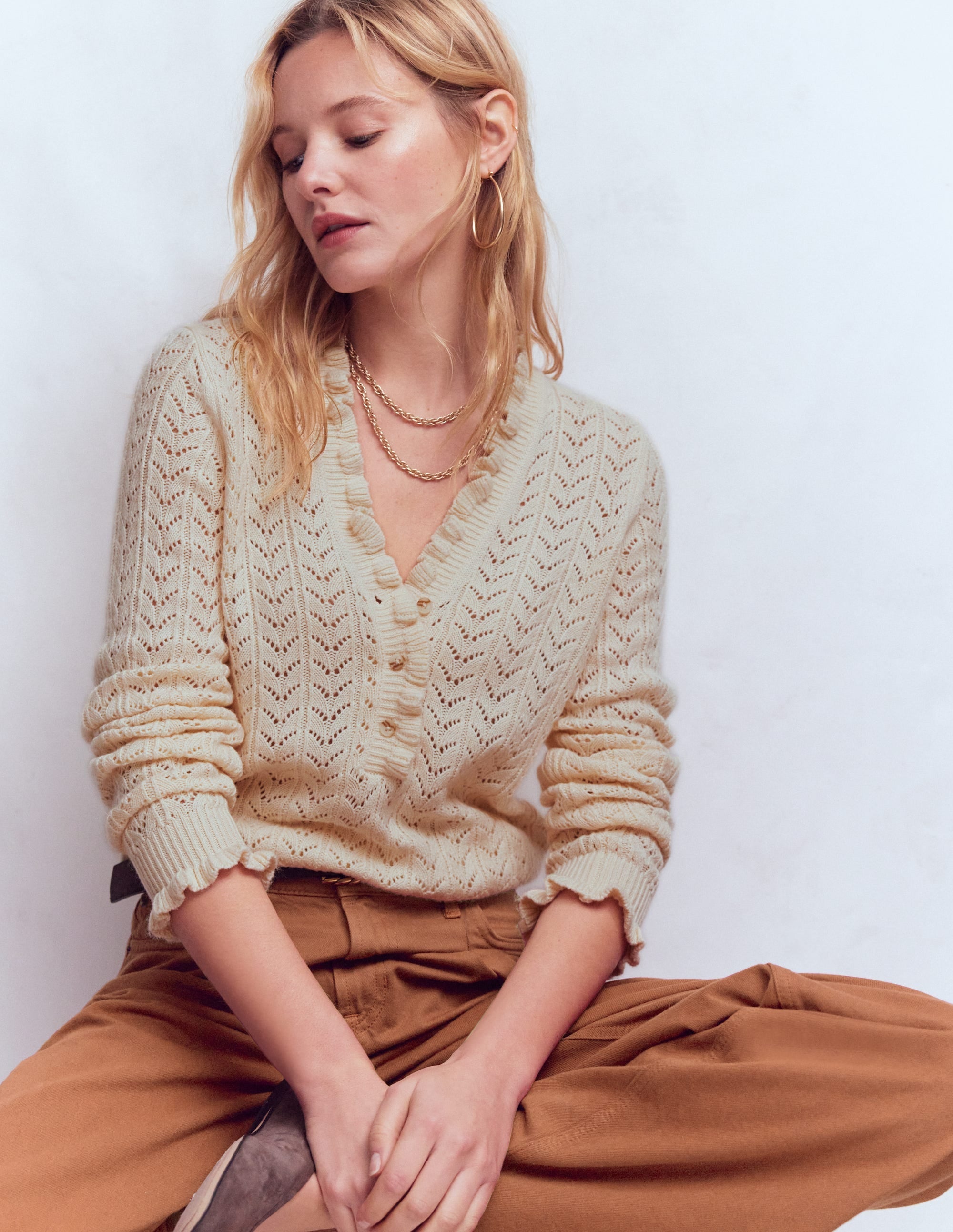 Eloise Frill Henley Jumper-Warm Ivory