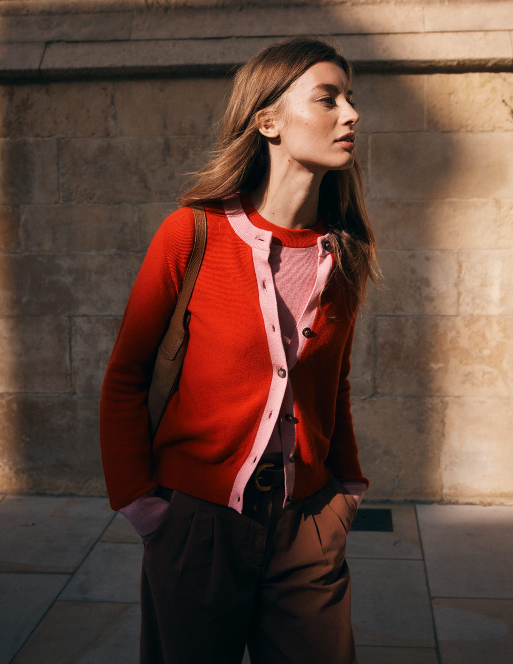 Grace Colour Block Cardigan-Bright Cherry