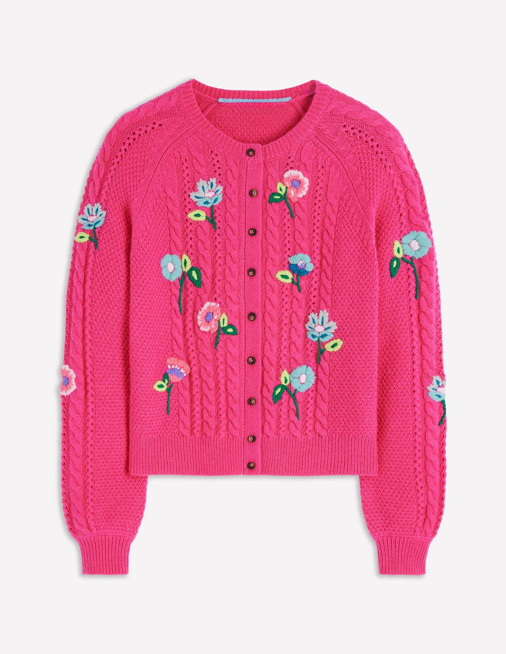Liv Embroidered Cable Cardigan-Pink Peony