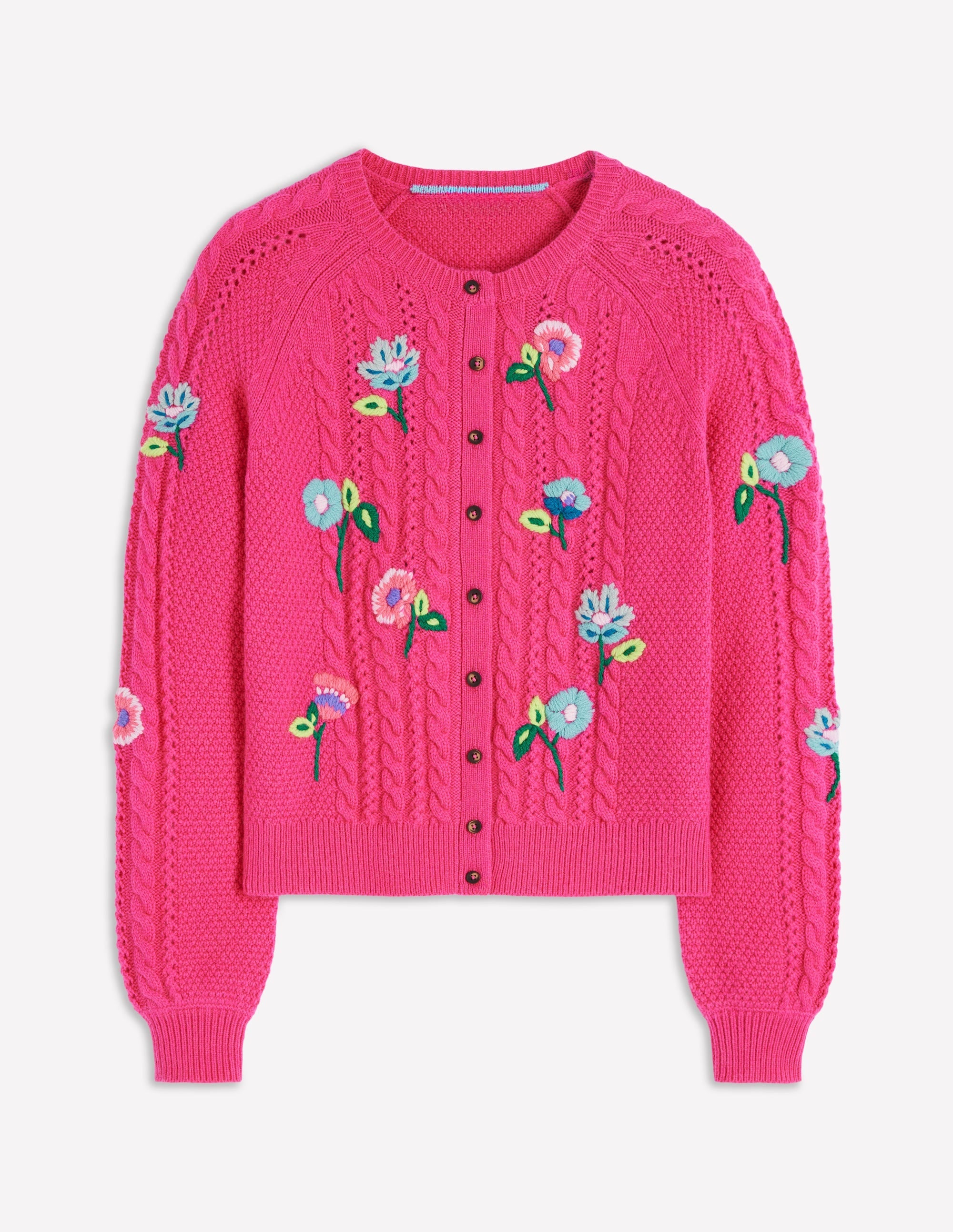 Liv Embroidered Cable Cardigan-Pink Peony