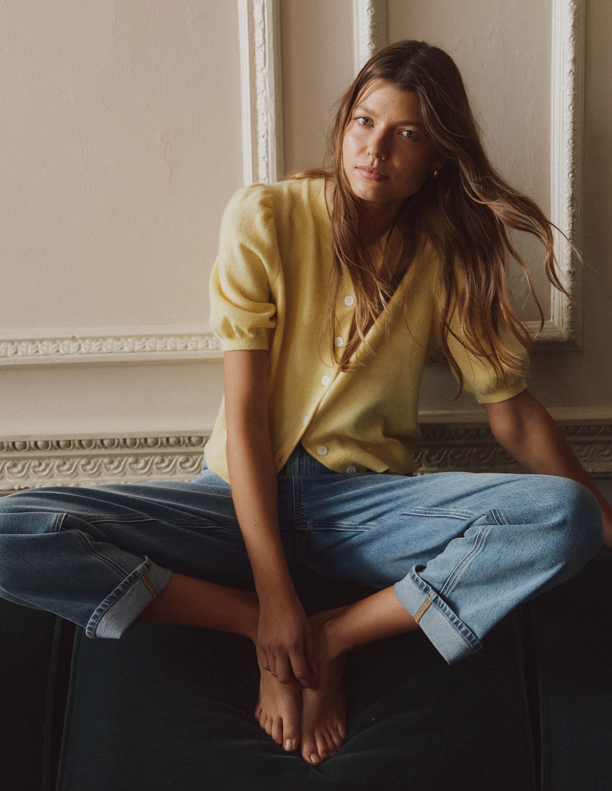 Cropped Cashmere Cardigan-Sandstone Yellow