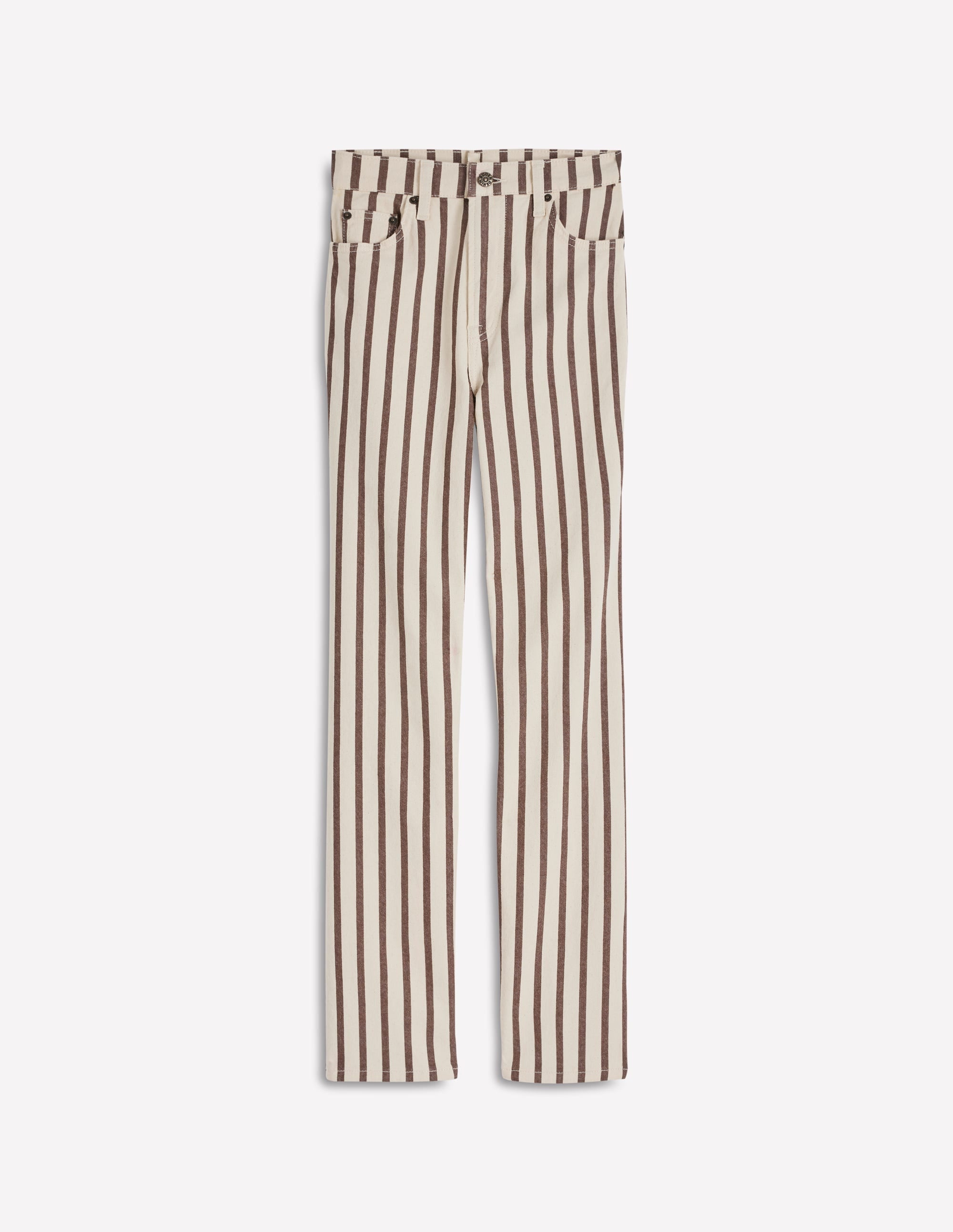 High Rise Straight Jeans-Brown Ecru Stripe