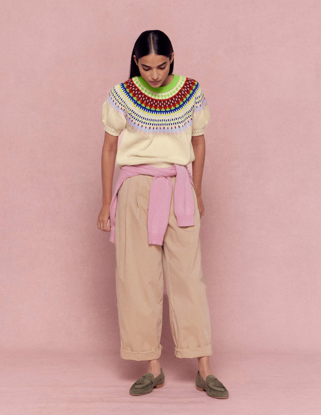 Pleat Barrel Leg Pants-Stone