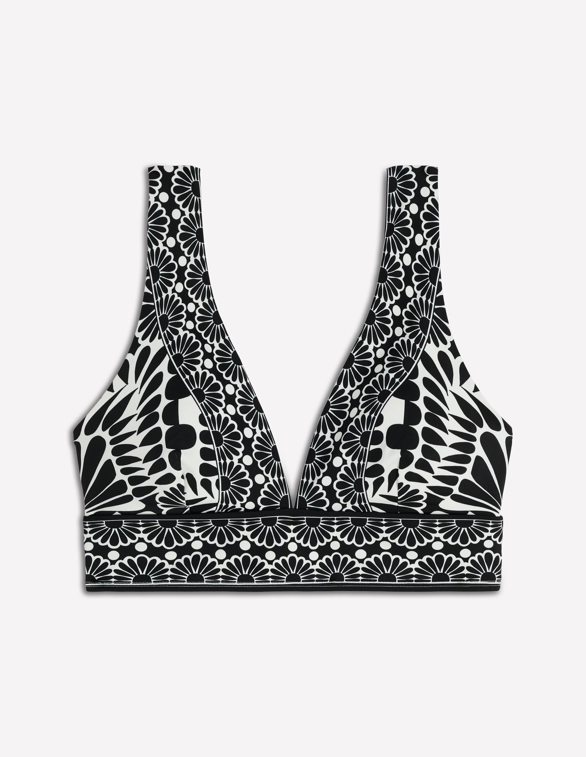 Porto V-neck Bikini Top-Black, Geo stamp