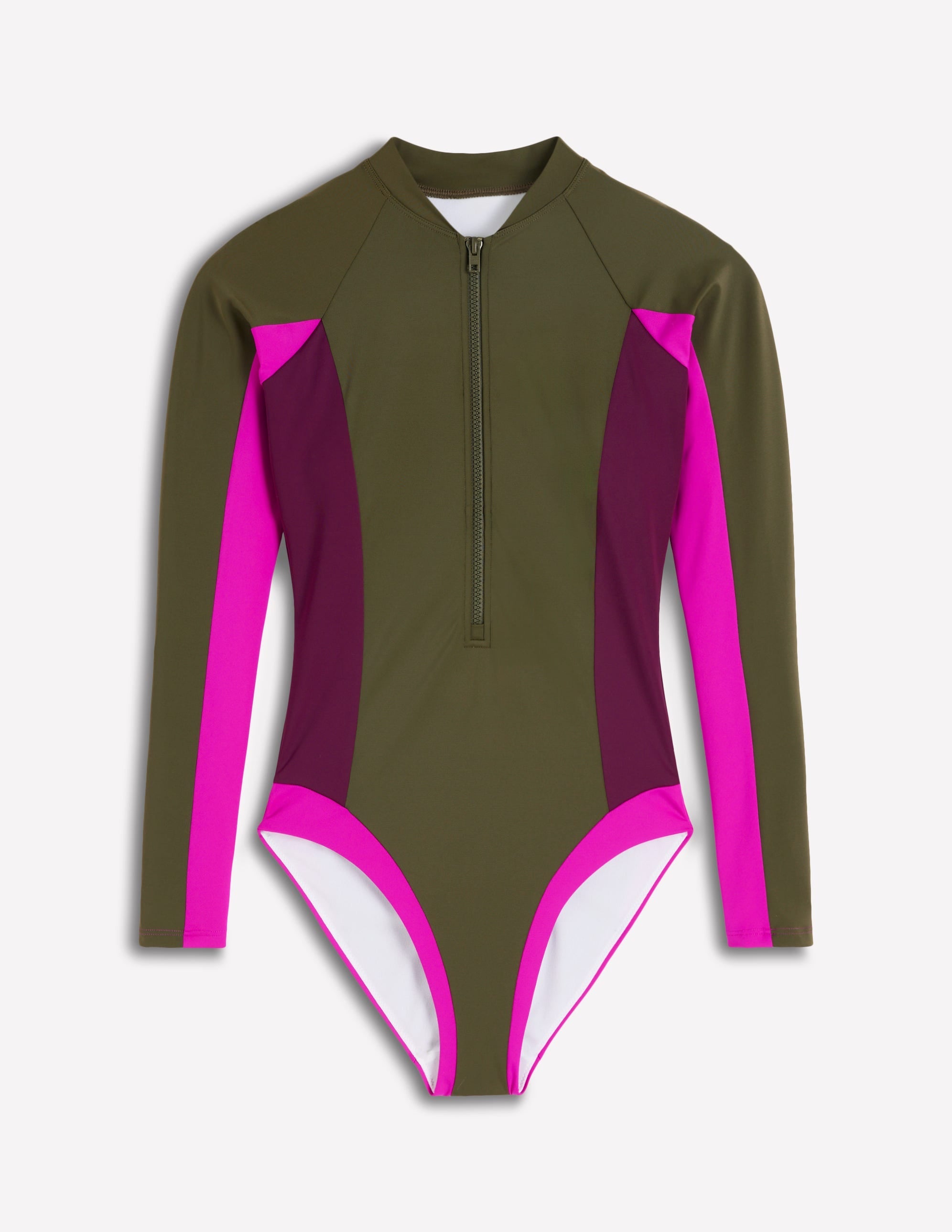 Rash Guard Swimsuit-Khaki, Colourblock