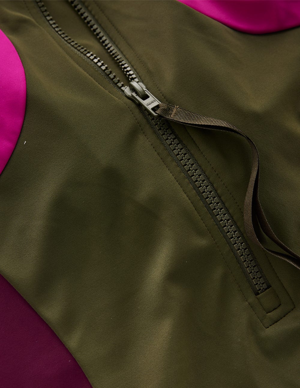 Sporty High Neck Swimsuit-Khaki, Colourblock