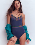 Interest Trim Swimsuit-Navy, Contrast Trim