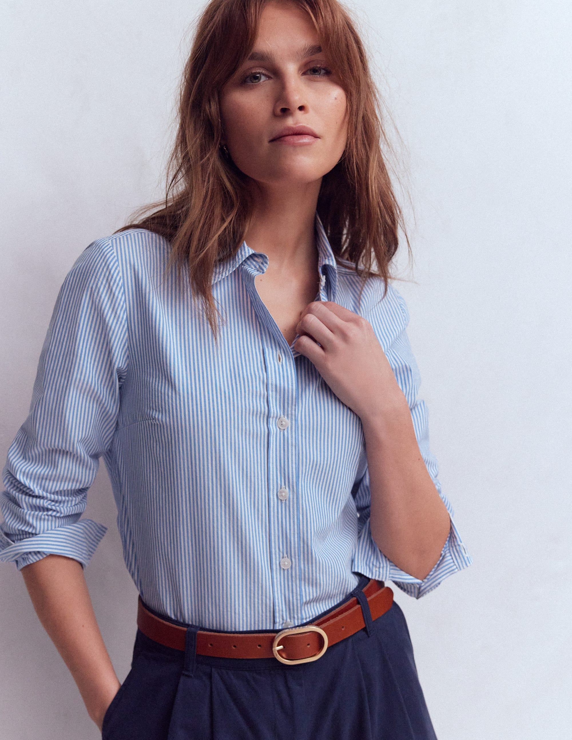 Sienna Cotton Shirt-Bright Blue Fine Stripe