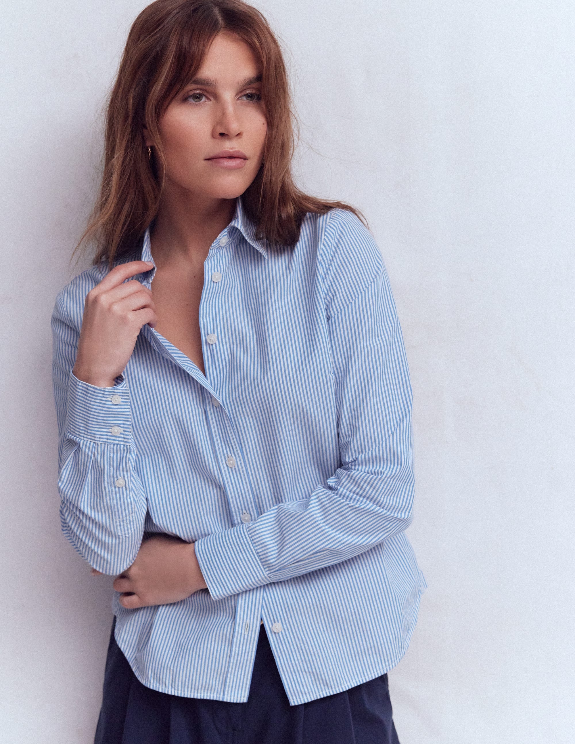 Sienna Cotton Shirt-Bright Blue Fine Stripe