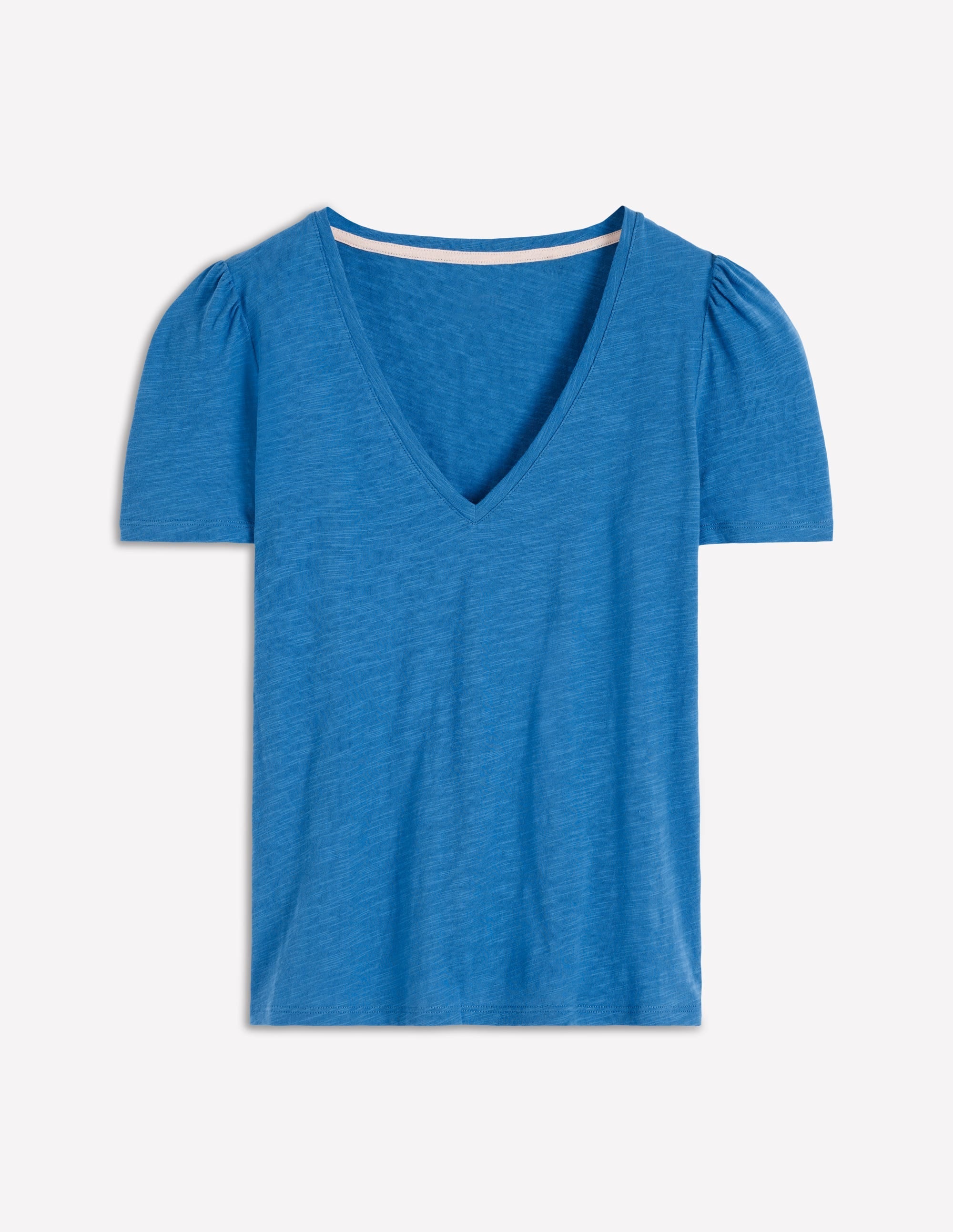 Sophie V-neck Slub T-shirt-Vallarta Blue