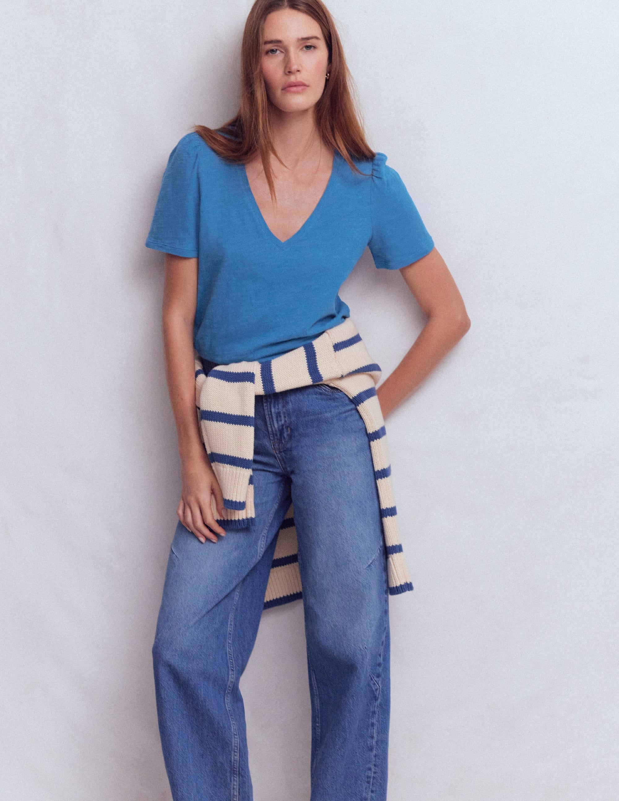 Sophie V-neck Slub T-shirt-Vallarta Blue